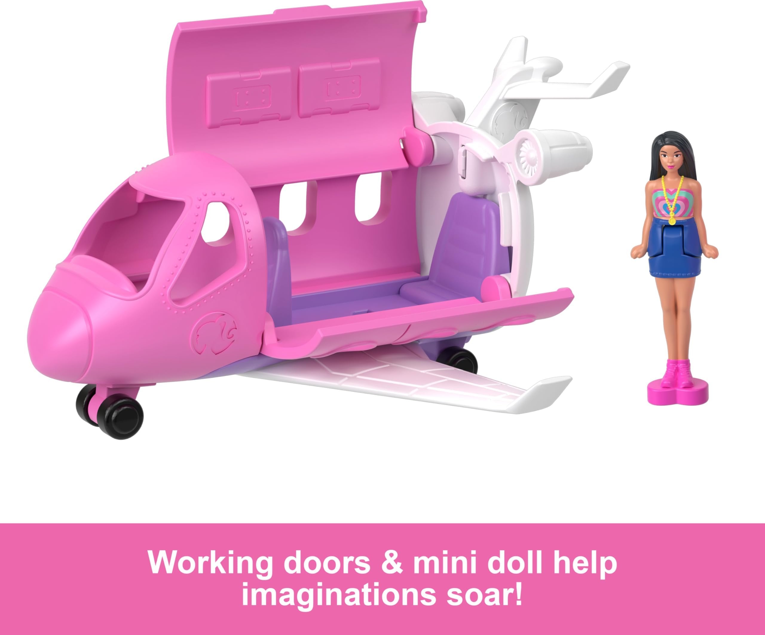Barbie Mini BarbieLand Toy Vehicle Playset with 1.5-inch Doll & DreamPlane with Working Doors & Color-Change Surprise