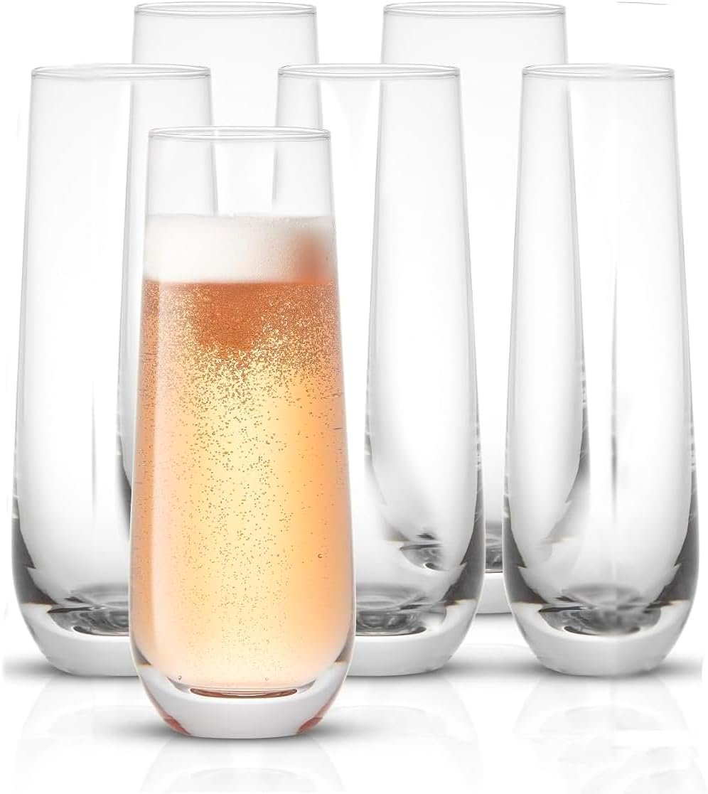 KingZak Elegant Clear/Polished Stemless Flute with Silver Rim - 9 Oz. (Pack of 6) - Great for Any Occasion