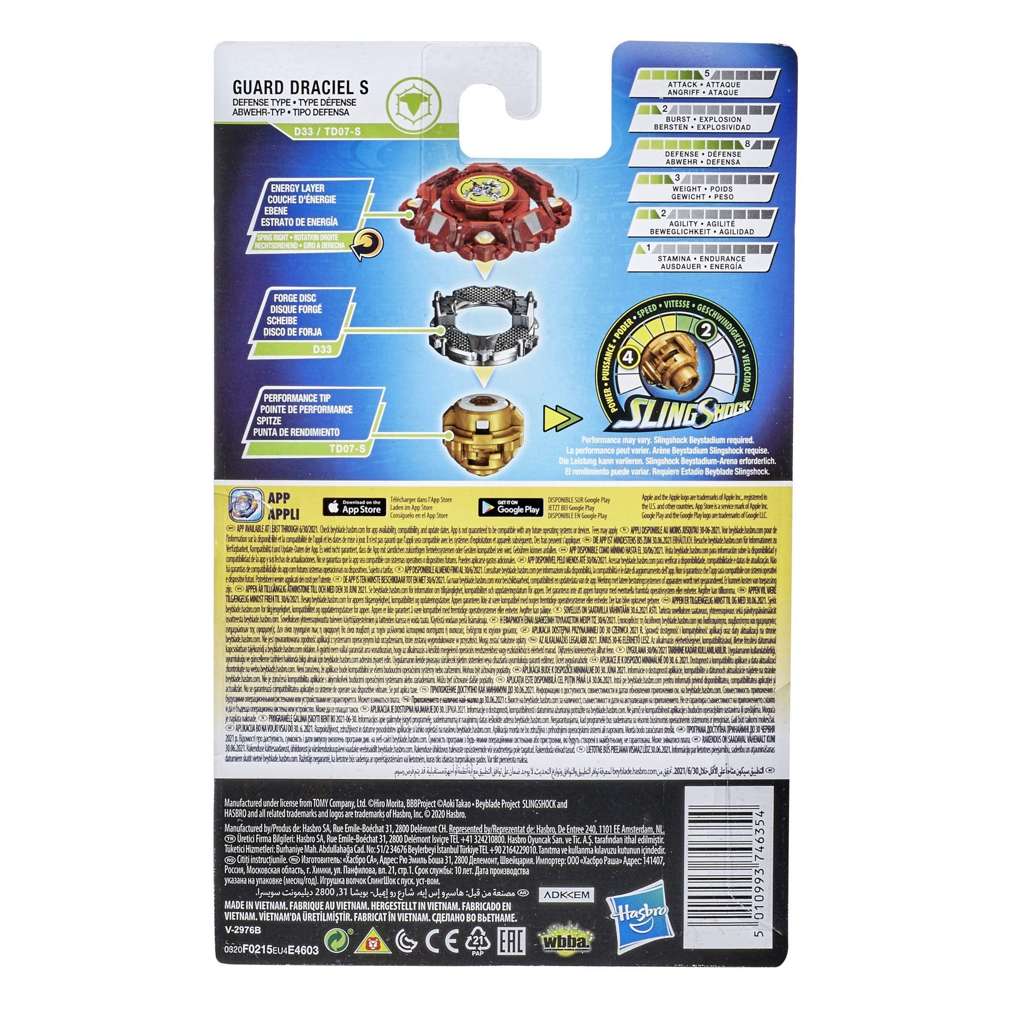 Beyblade Burst Rise Slingshock Guard Draciel S Starter Pack - Right-Spin Battling Top Toy and Right/Left-Spin Launcher, Ages 8 and Up