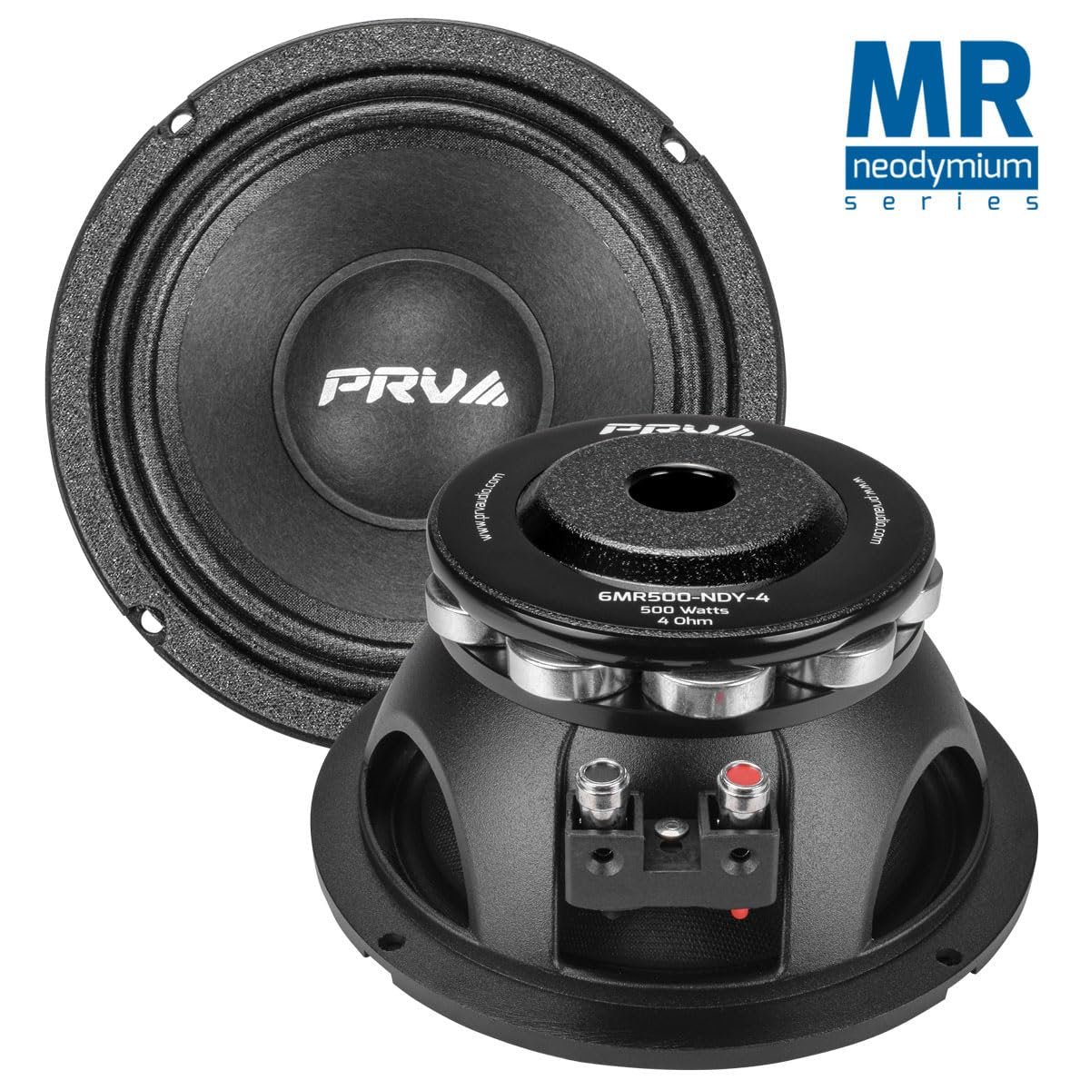PRV AUDIO 6.5 Inch Midrange Speaker 6MR500-NDY-4 500 Watts 4 Ohm Neodymium Magnet, High Output Loudspeaker for Car Audio & Motorcycle (Single)