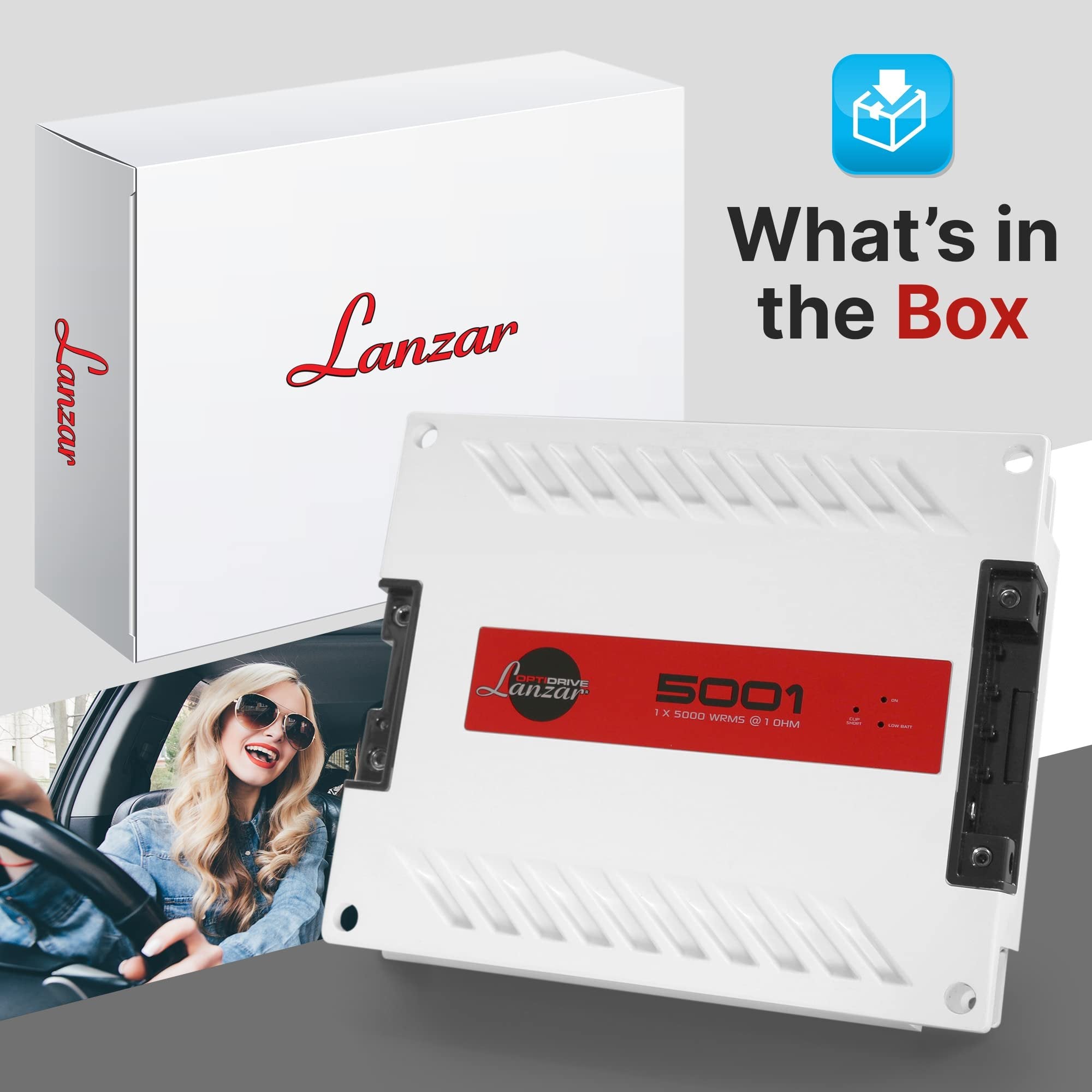 Jovial One Channel Car Audio Mono Amplifier, 6200 Watt Max @ 1 Ohm High-Powered Mono Car Amplifier with with Bass Boost High Pass Filter and Low Pass Filter, Cooling Fans, White