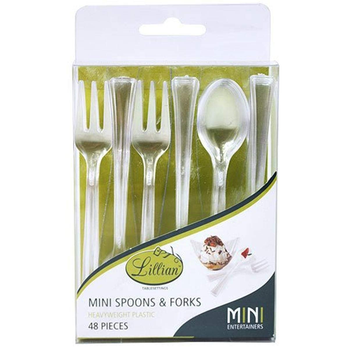 Lillian Tablesettings 48 Count Mini Plastic Spoons and Forks Combo, Clear