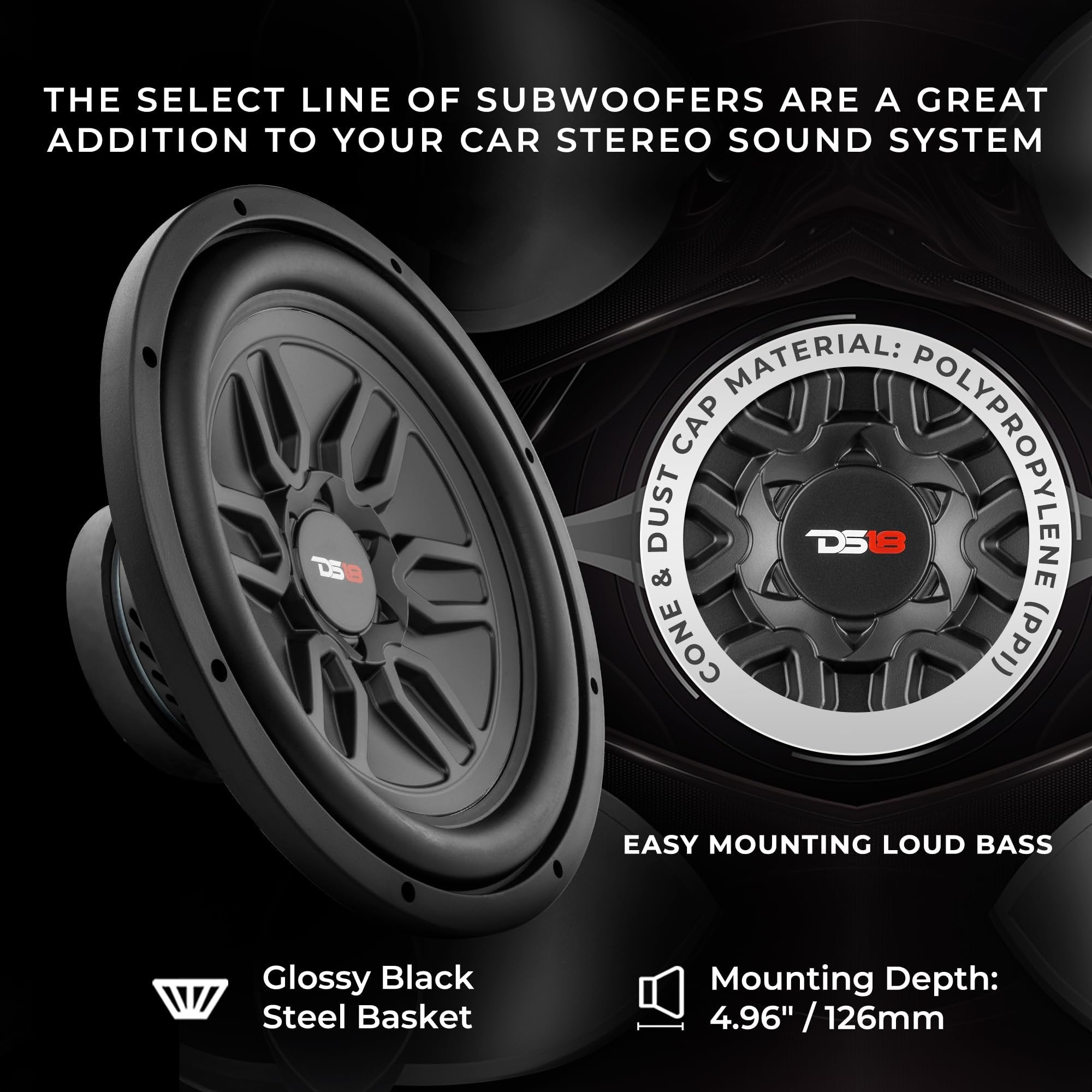 DS18 SLC-MD12.4D Car Subwoofer 12" 1000 Watts Max Power 250 Watts RMS Dual Voice Coil 4 Ohms. Easy Mounting. Loud Bass for Vehicle Stereo Sound System - 1 Speaker