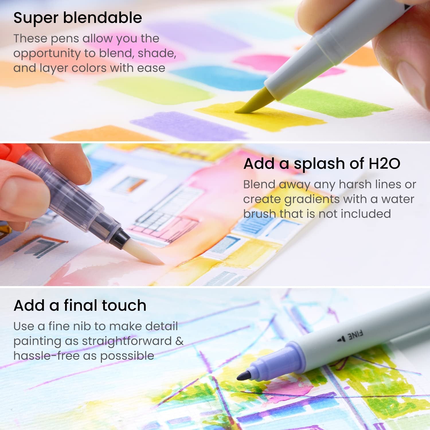ARTEZA Dual Tip Brush Pens, 24 Watercolor Calligraphy Markers, Bright and Neon Tones, Nylon Brush and Fine Tip