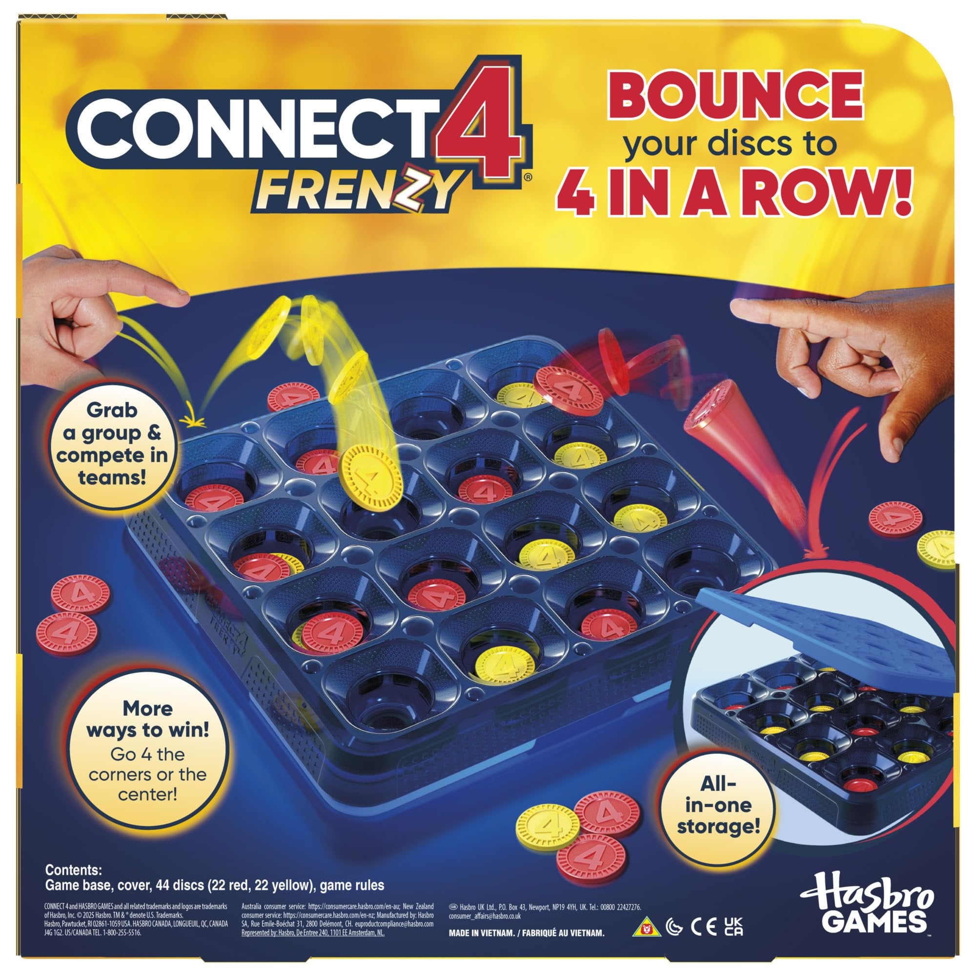 Connect 4 Frenzy Game | Bounce Discs 4 The Win | Family Party Games for Kids, Teens, and Adults | Ages 8+ | 2 to 6 Players | 10 Mins. | Portable Games