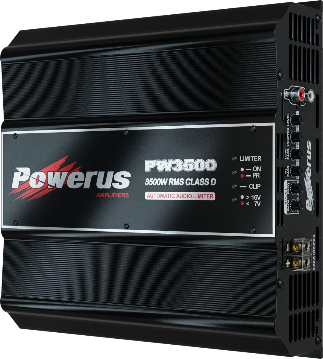 POWERUS3500.05 Car Amplifier Class D Half Ohm 3500 Watts RMS Automatic Audio Limiter Advanced Protection Circuits Mono Amp Speaker - PW3500