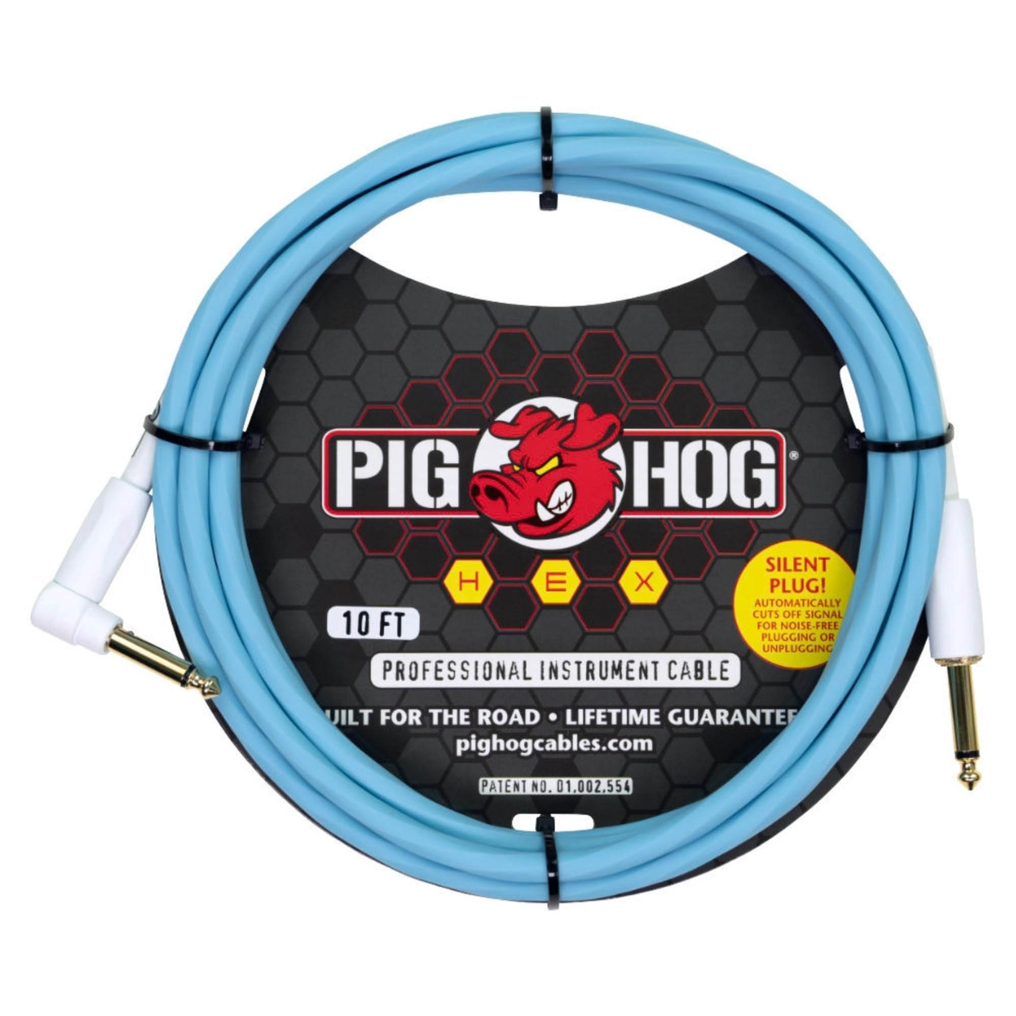 Pig Hog PHSH10DBR Hex Series Silent Cable, Daphne Blue, 10 Feet