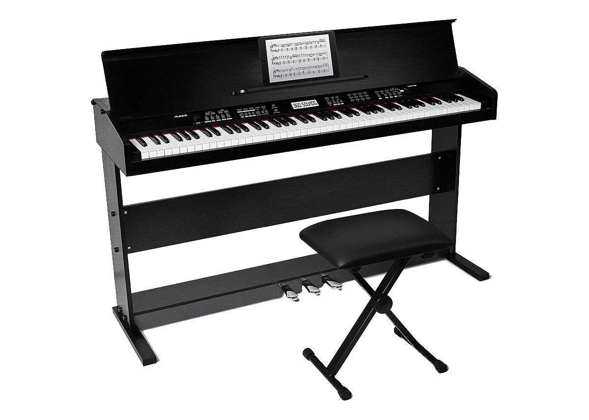 Alesis Virtue - 88-Key Beginner Digital Piano with Full-Size Velocity-Sensitive Keys, Lesson Mode, Power Supply, Built-In Speakers, 360 Premium Voices and 3 Months of Skoove Lessons Included