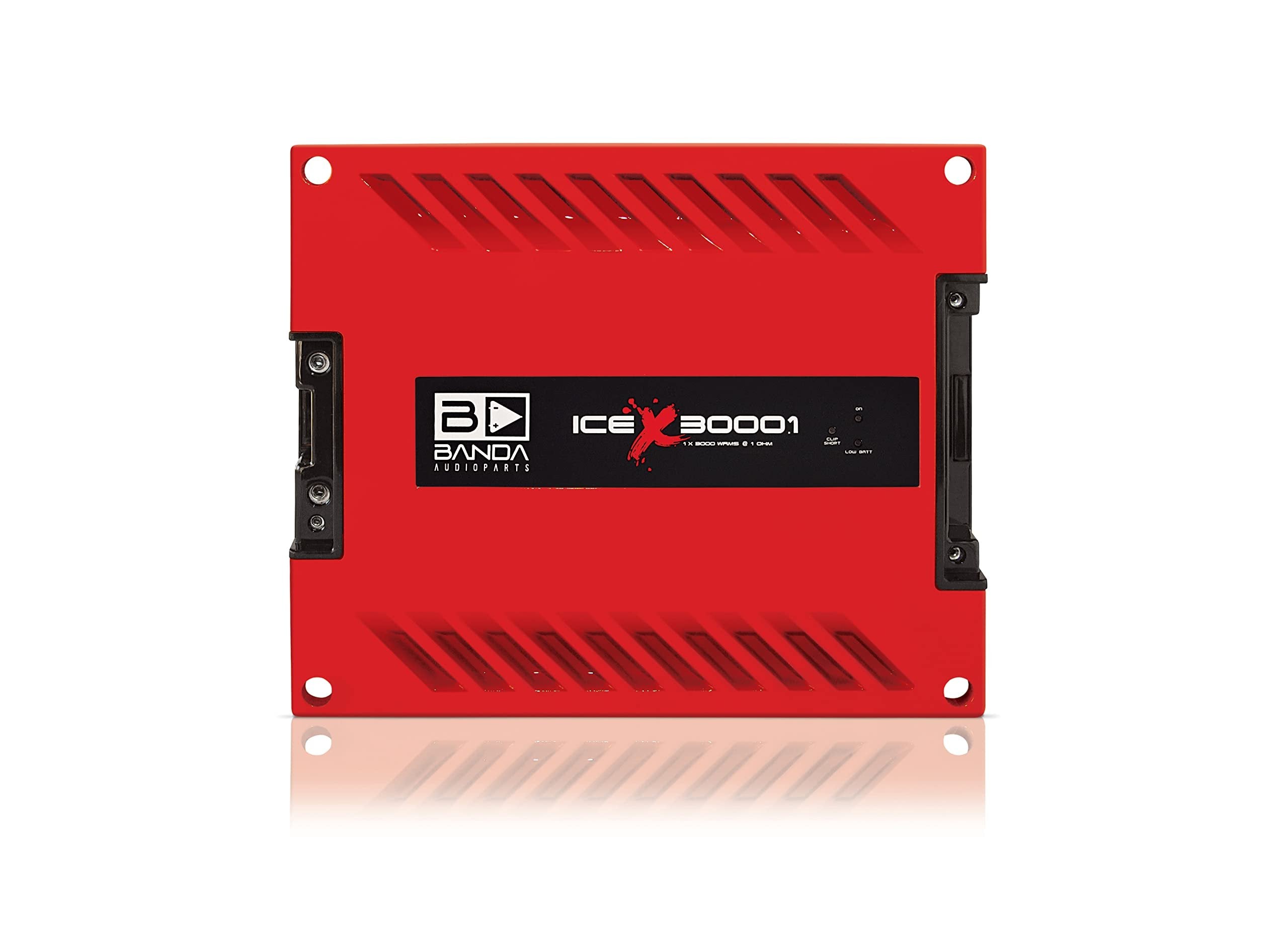 1-Ch.Vehicle Audio Bass Amplifier - 3000WRMS High-Powered Mono Bass Amp w/Subsonic Filter and Low Pass Filter Stable at 1 ohm, LED Indicators, Sound Specialization, Red - BANDA ICEX3000.1RED