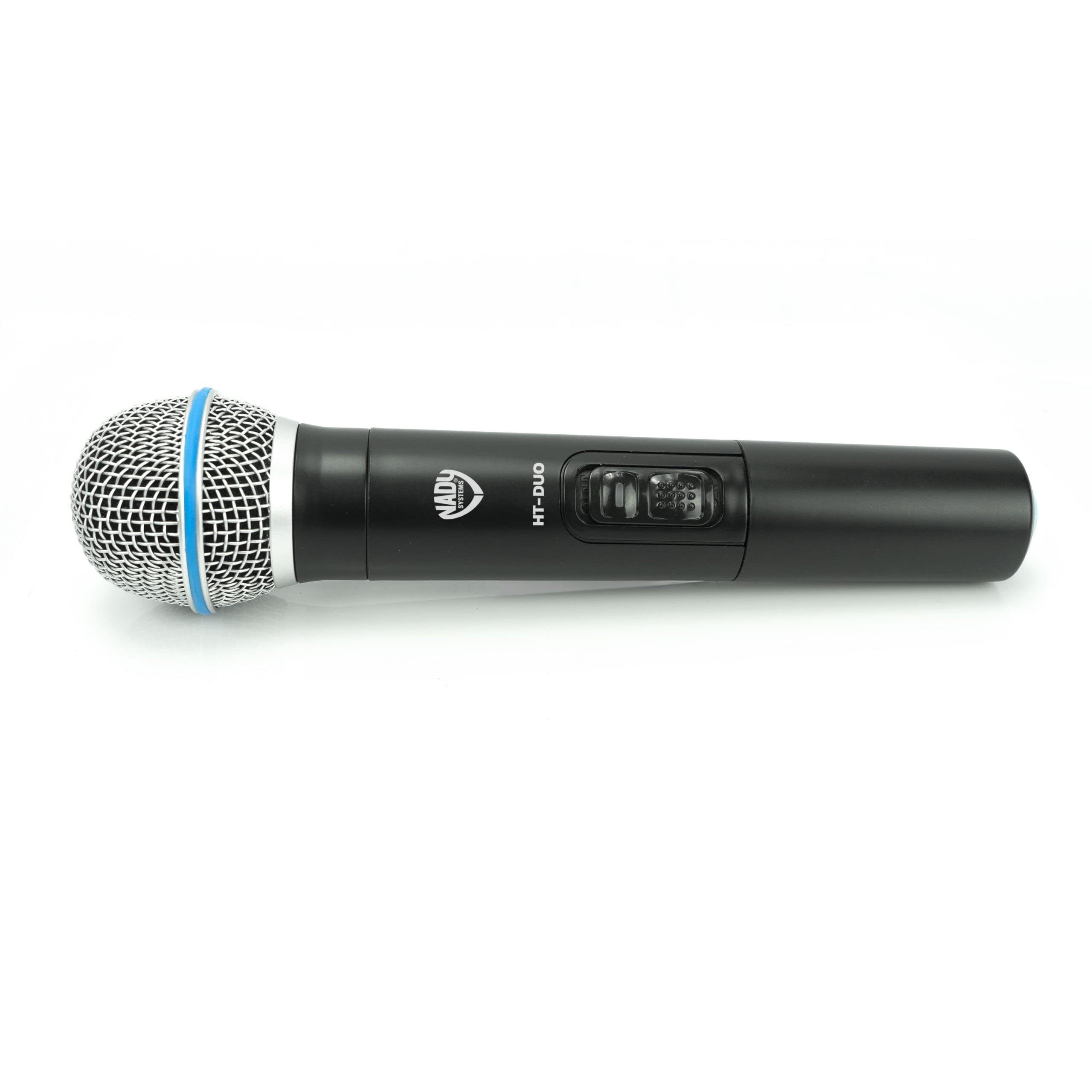 Nady DKW DUO HT B/D VHF Dual Wireless Handheld Microphone System – includes 2 microphones, AC adapter and audio cable – Easy setup – Karaoke, performance, presentation, public address