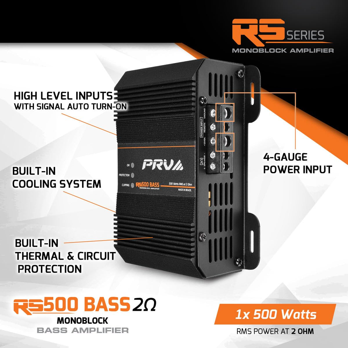 PRV Audio RS500BASS2OHM Amplifier Class-D Monoblock 1 Channel Subwoofer Amp 500 Watts RMS at 2 Ohm