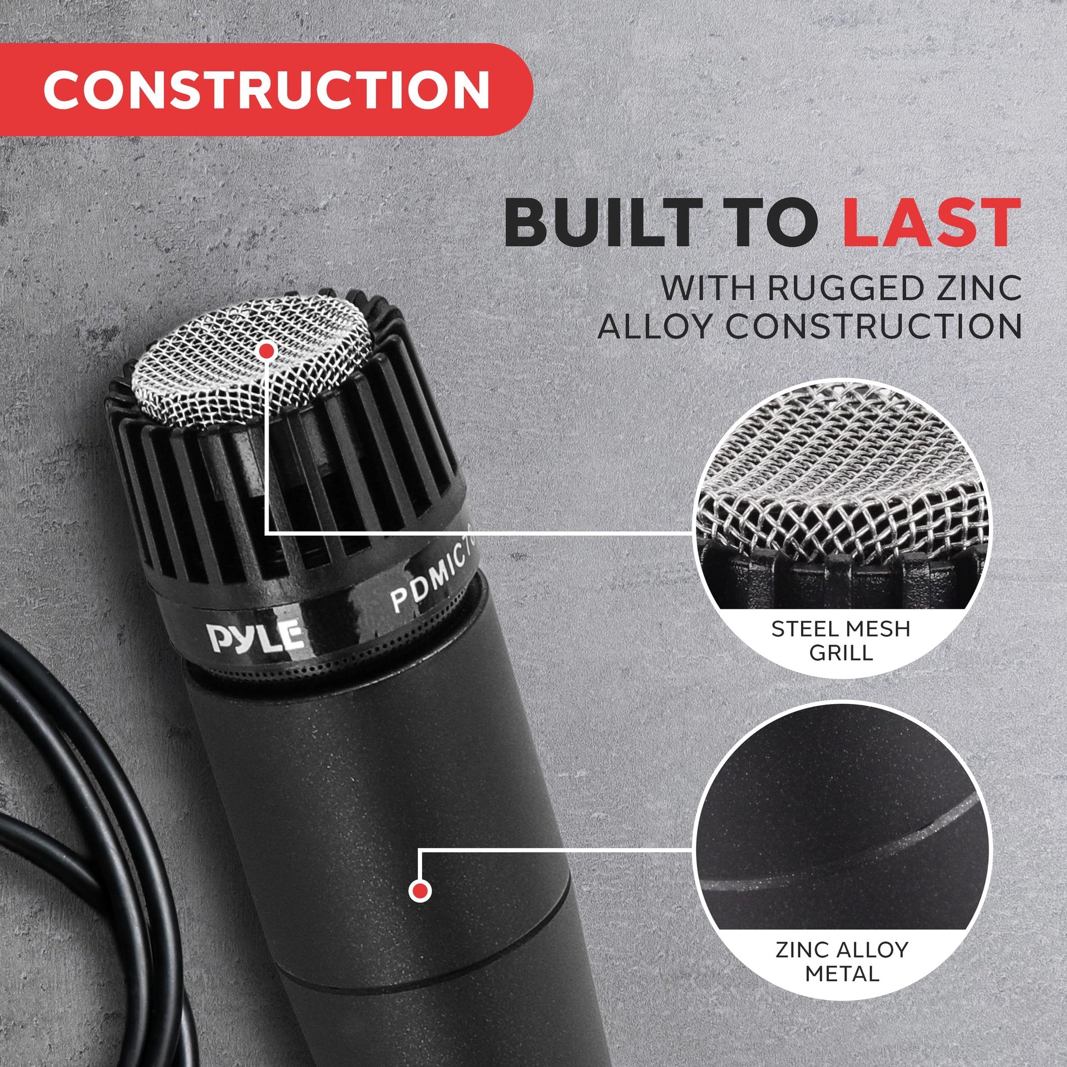 PylePro Dynamic Handheld Microphone, Professional Moving Coil Mic with Built-in Pop Filter, Wide Frequency Response, High Signal Output, Rugged Design, Low Noise Circuitry, 15' ft. XLR Cable Included
