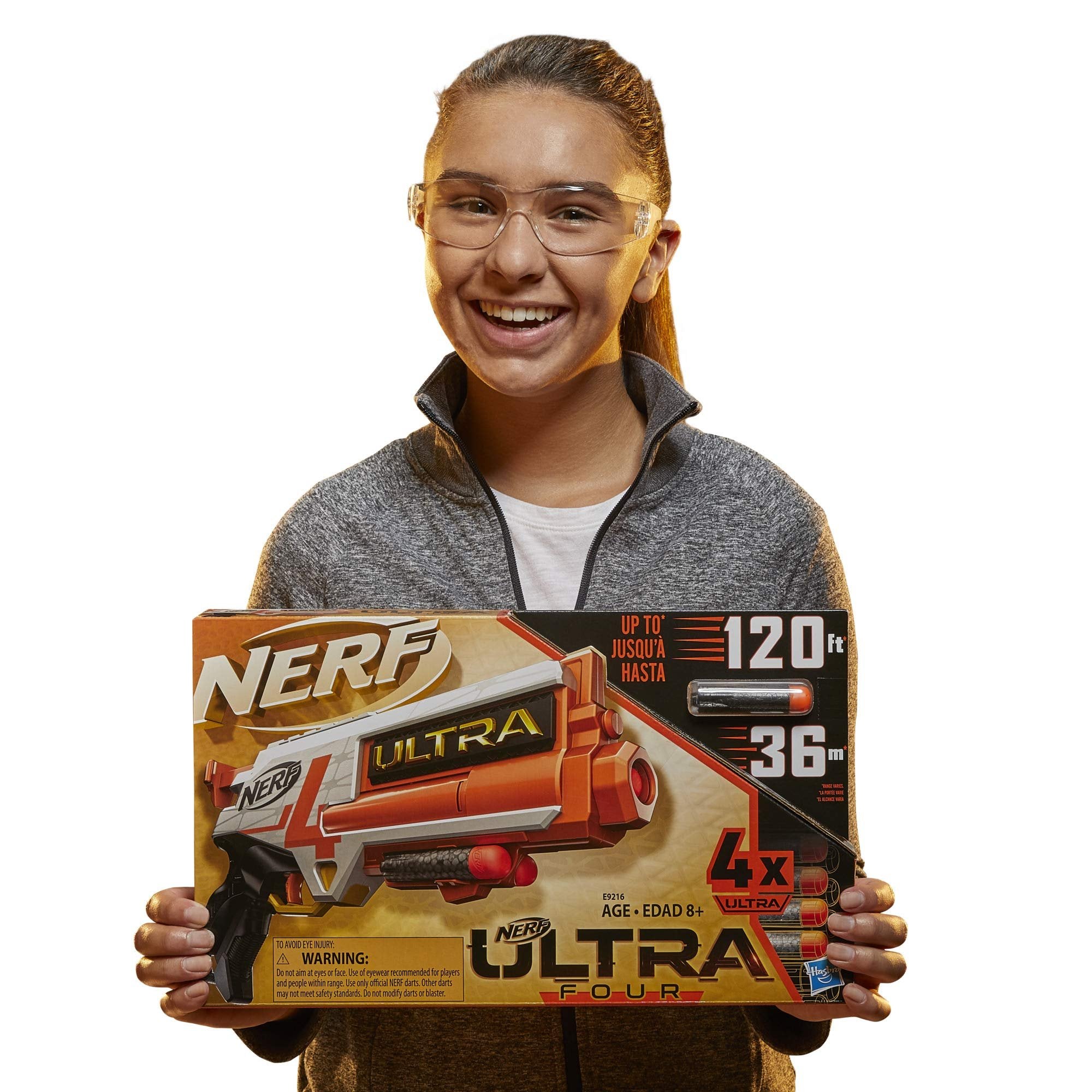 Nerf Ultra Four Dart Blaster - 4 Ultra Darts, Single-Shot Blasting, 2-Dart Storage - Compatible Only Ultra Darts
