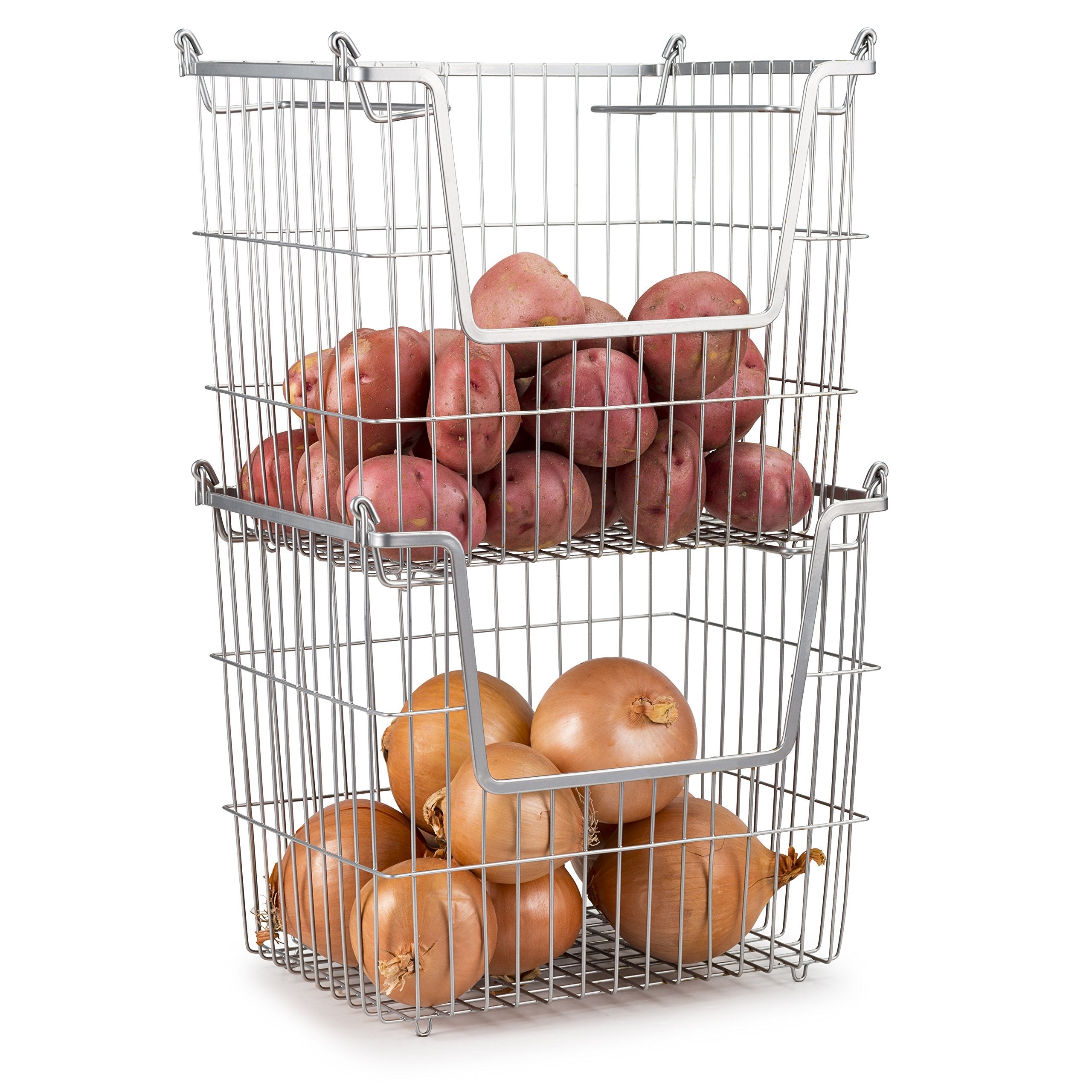 Home Basics Powder Coated Steel Wire Storage Organizer Basket Bin with Handles for Cabinets, Shelves, Closet, Kitchen, Bedroom, Laundry Room, Vanity (2, Large)