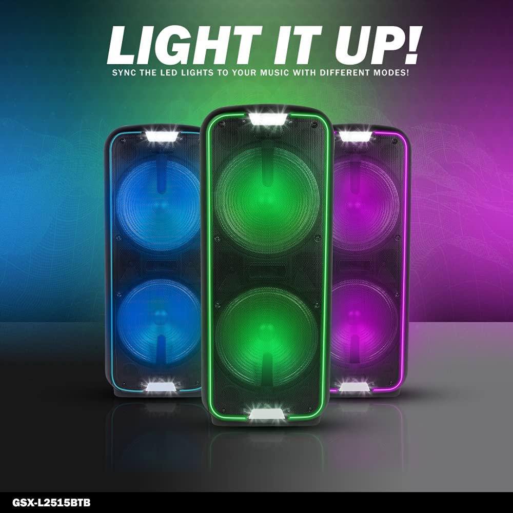 Gemini GSX-L2515BTB GSX-L2515BTB Portable Dual 15 in. Rechargeable Powered Bluetooth Loudspeaker