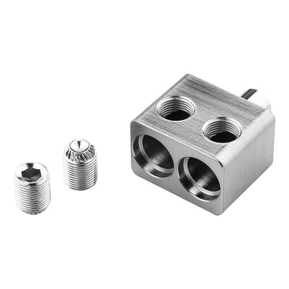DS18 DPIV1/0 Input Reducer with Offset Stub - Dual 1/0 GA to 1/0 GA Reducer, Nickel Plated Ultra Conductive Copper Alloy, 1 x 1/0GA Output, 2 x 2/0GA Input (Sold in Pairs)