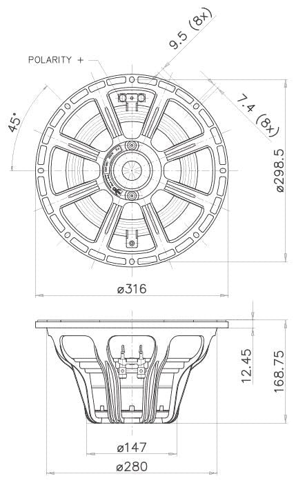 Faital Pro 12HP1060-8 MIDBASS 12-inch NEO Woofer Low Frequency Applications Speaker 8-Ohm 1000 Watts Rms 2000 Watts Max PRO Audio Loudspeaker