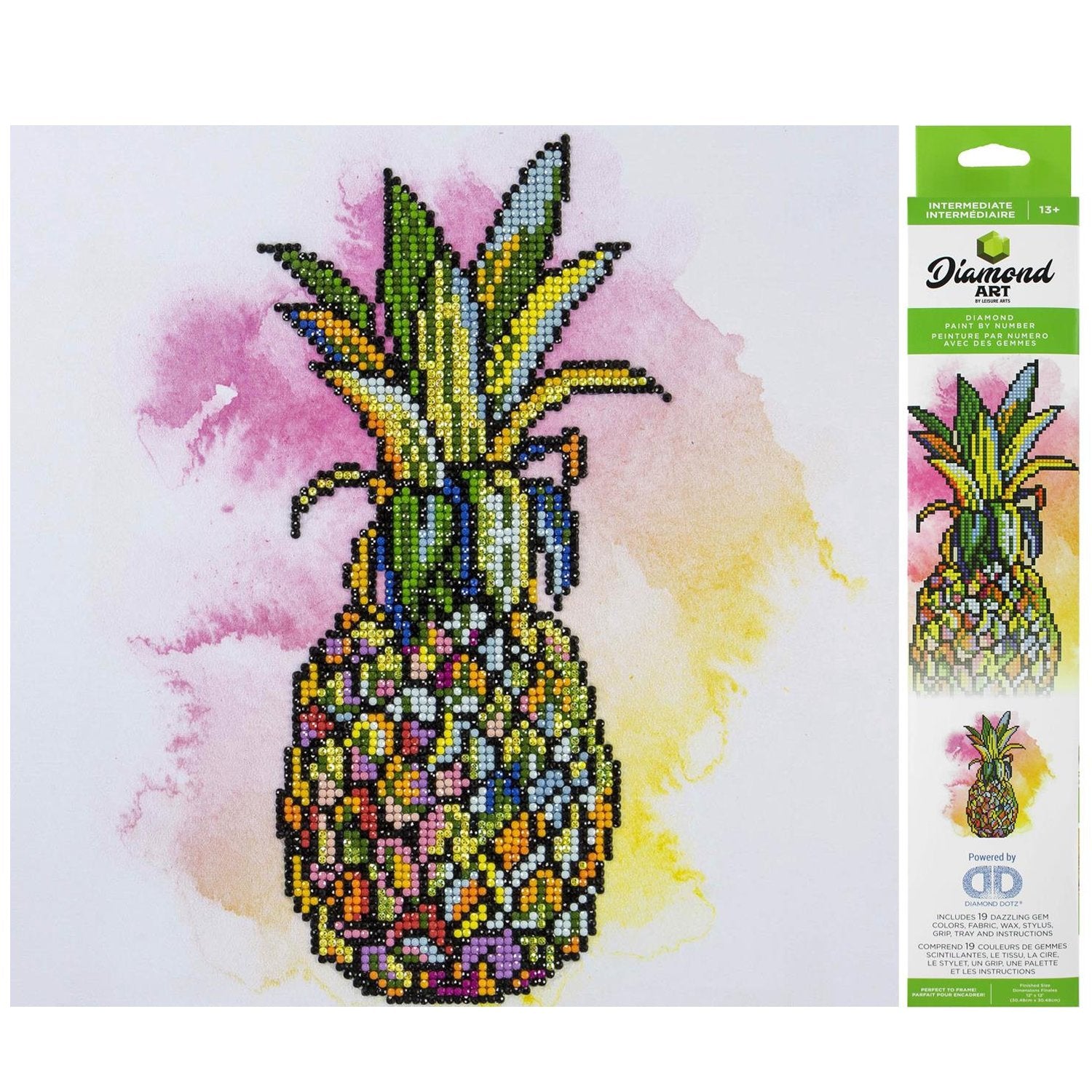 DIAMOND ART BY LEISURE ARTS Pineapple, 12"x12", Intermediate Diamond Painting Kits for Adults, Diamond Art for Adults, Diamond Art Kit, Diamond Art Painting
