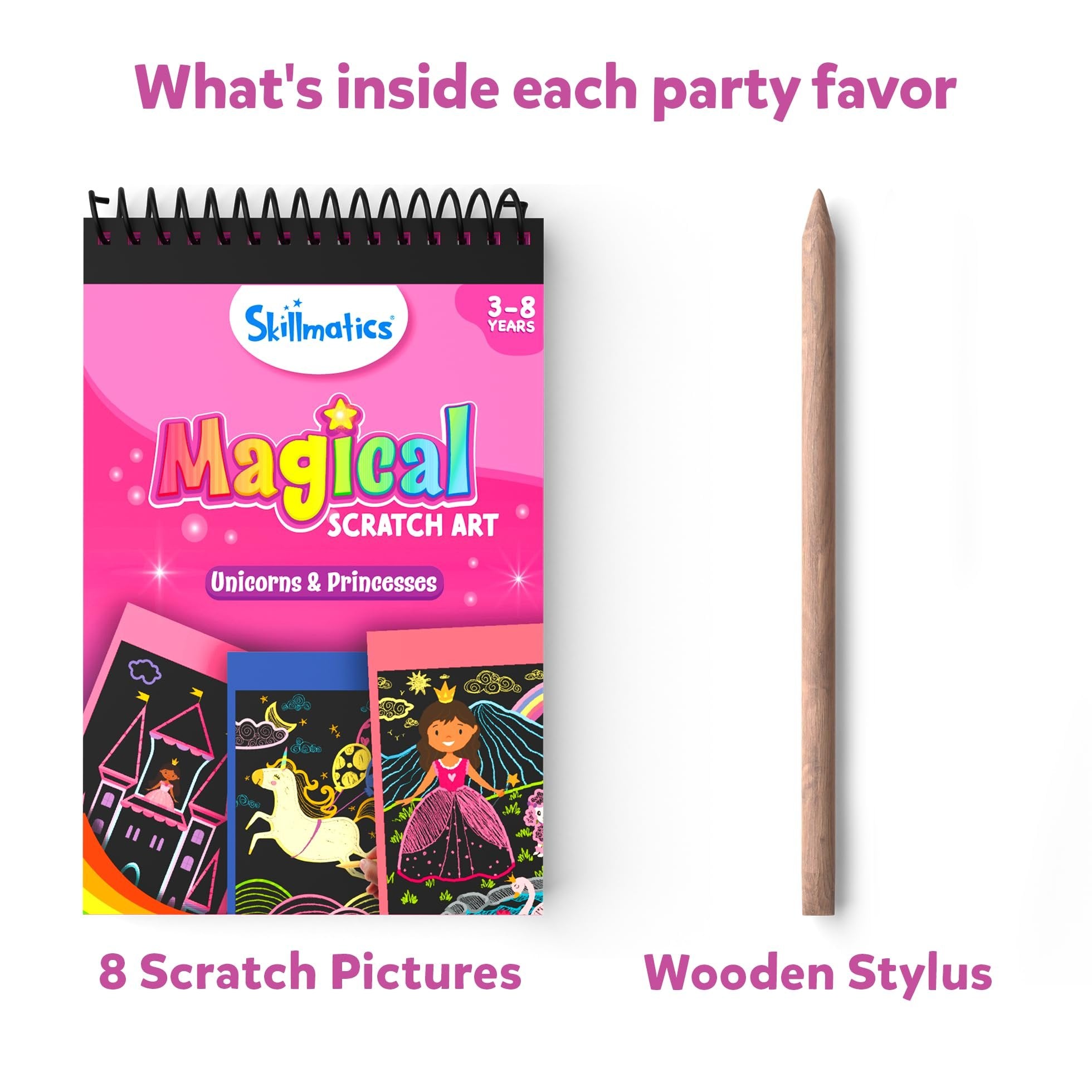 Skillmatics Party Favors (Pack of 15) - Magical Scratch Art Set for Kids, Unicorns & Princesses, Pink Goodie Bag, DIY Art & Craft Activity, Gifts for Girls, Boys Ages 3, 4, 5, 6, 7, 8