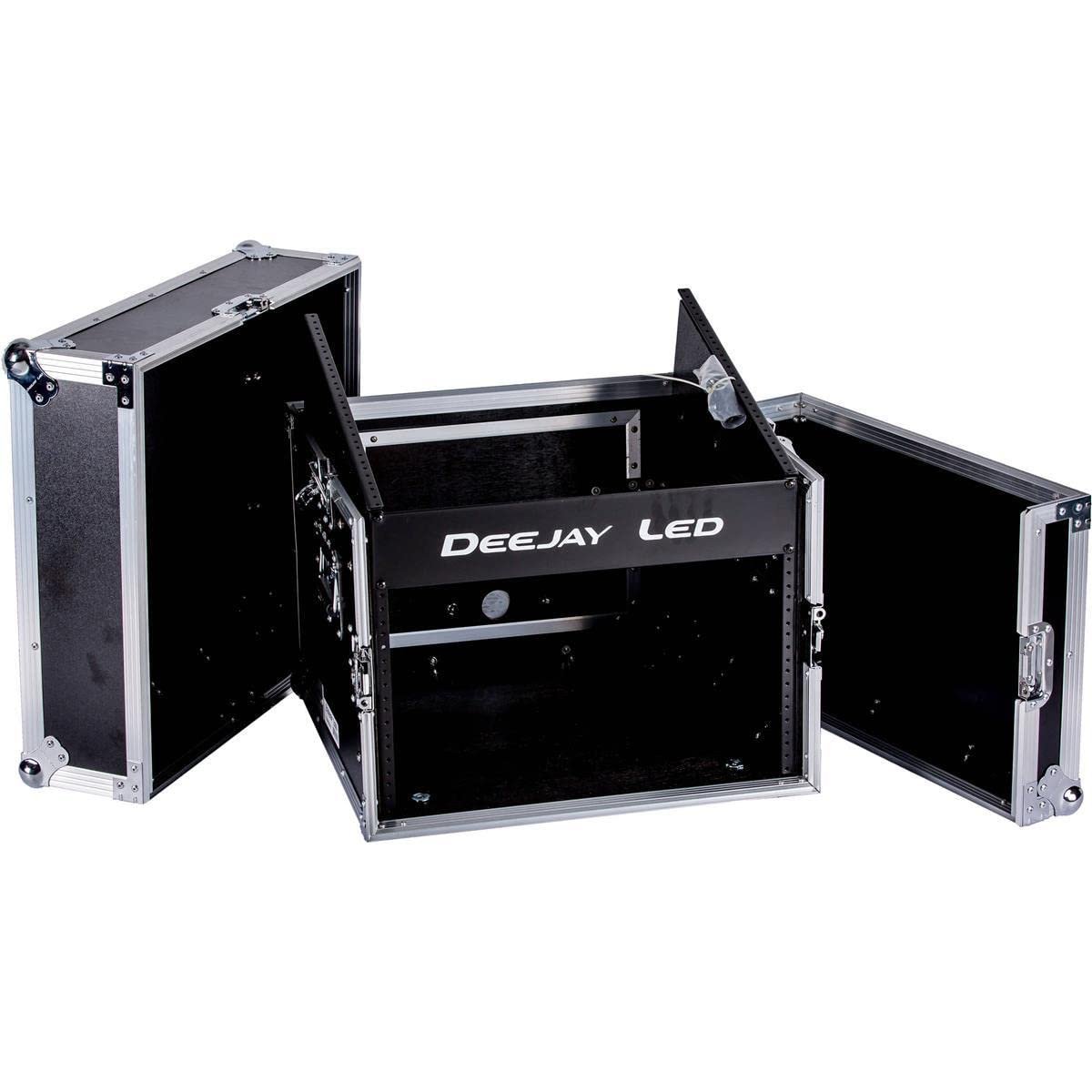 DEEJAY LED TBHM6U Fly Drive Case 10u Space Slant Mixer Rack / 6u Space Vertical Rack System with Full Accordion Accessory Door
