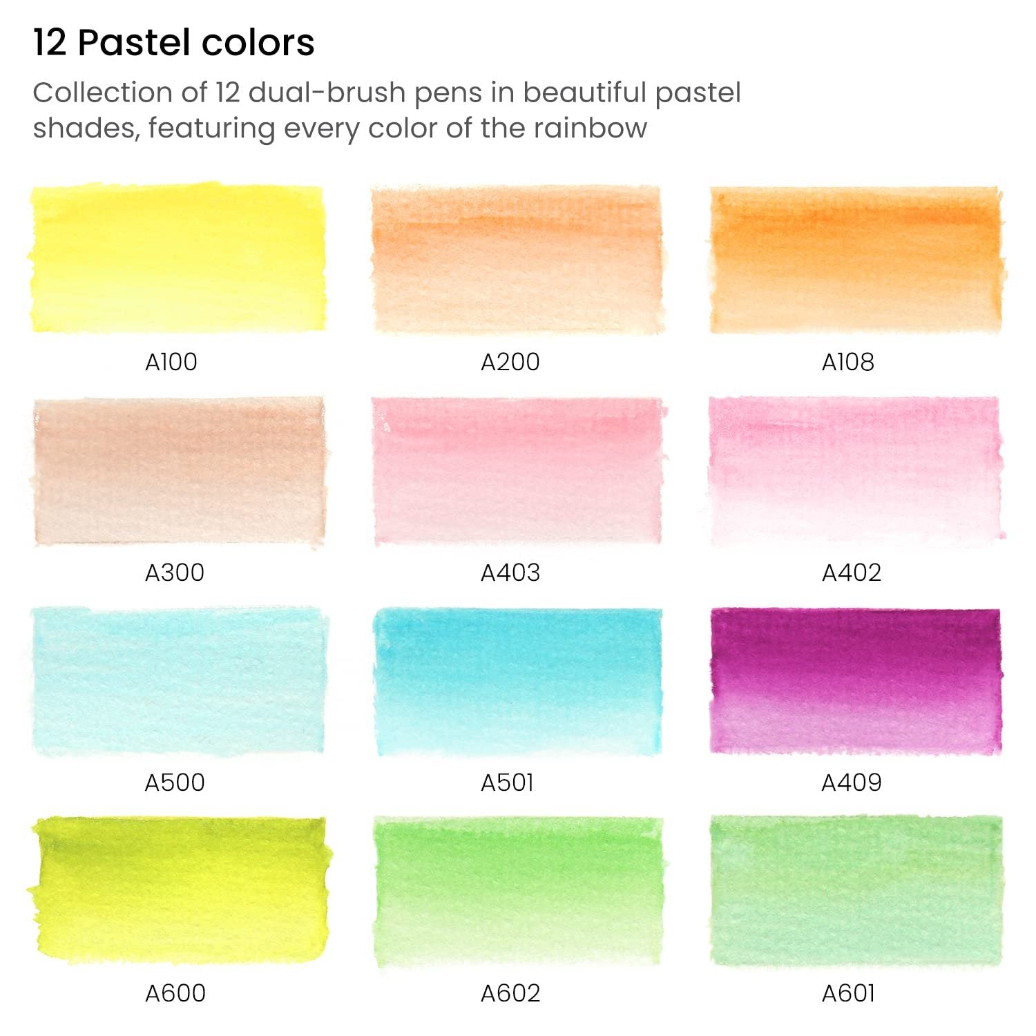 ARTEZA Dual Tip Brush Pens, 12 Pastel Colors, Watercolor Calligraphy Markers, Nylon Brush and Fine Tip, Water-Based Ink