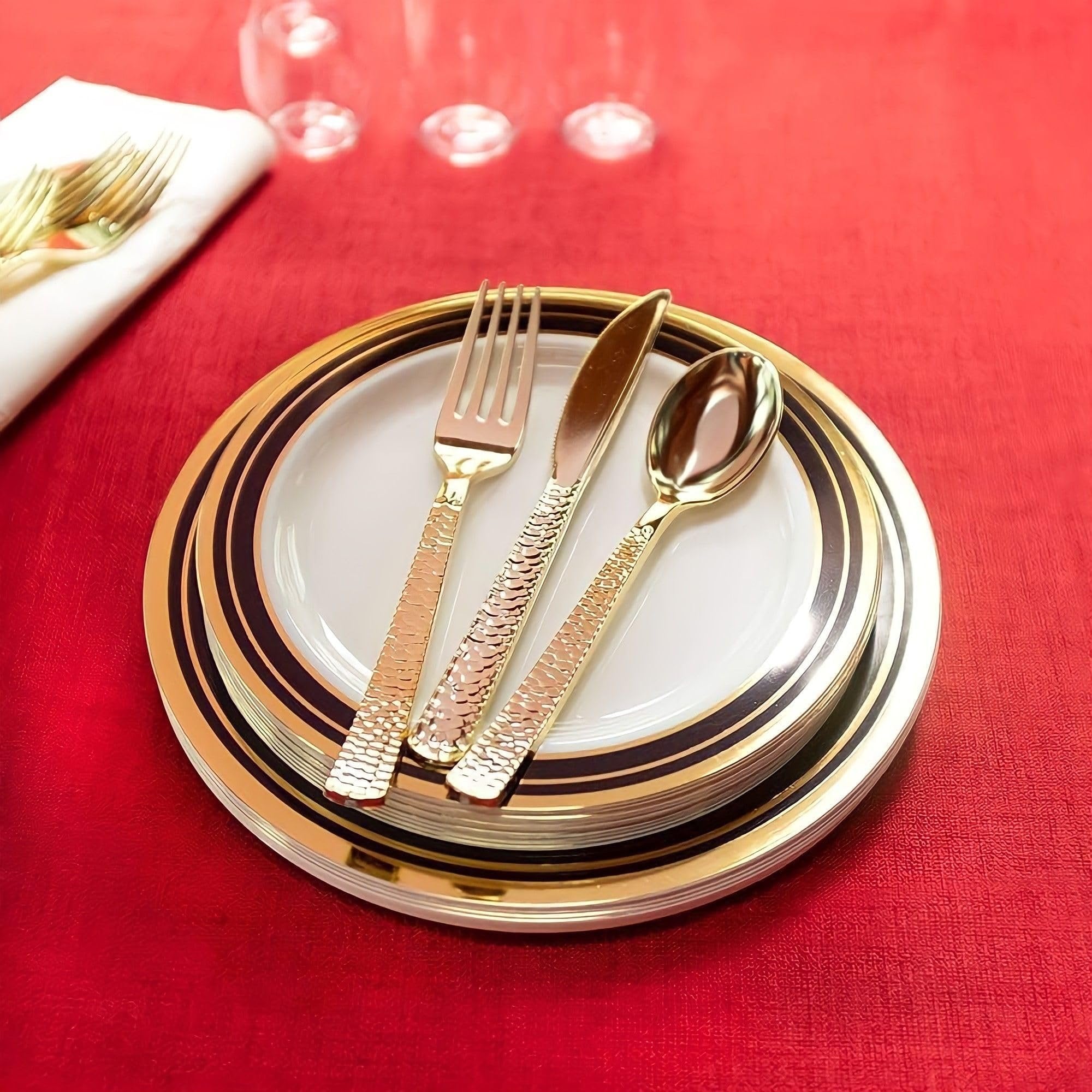 Lillian Collection Plastic Cutlery Combo Box | Gold Pebbled | Pack of 96, Silver (37384)