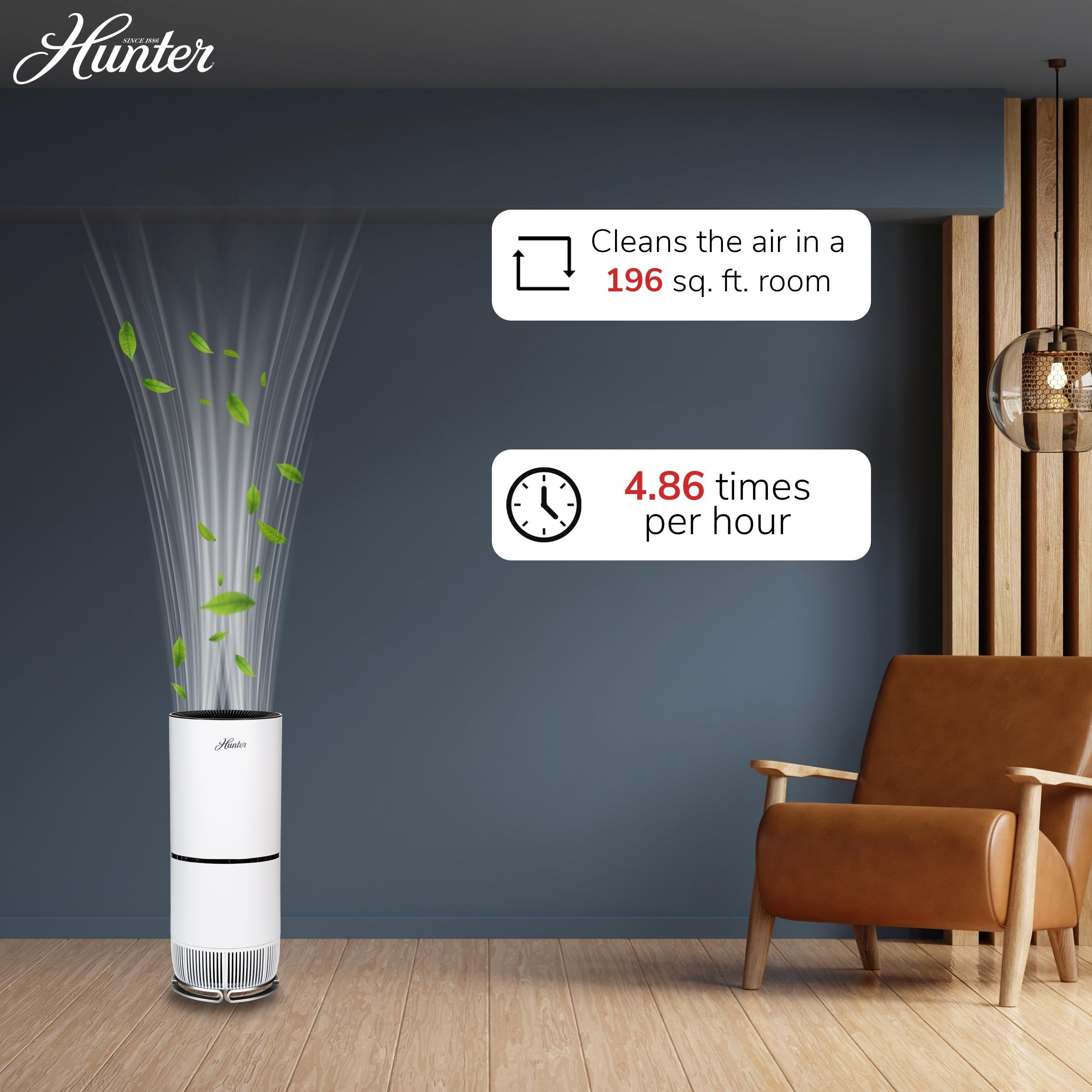 Hunter Fan Company HP670 True HEPA Air Purifier for Allergies, Removes Dust, Smoke, Mold, and Pollen, Covers up to 195 Sq. Ft., Digital Tall Tower, Graphite