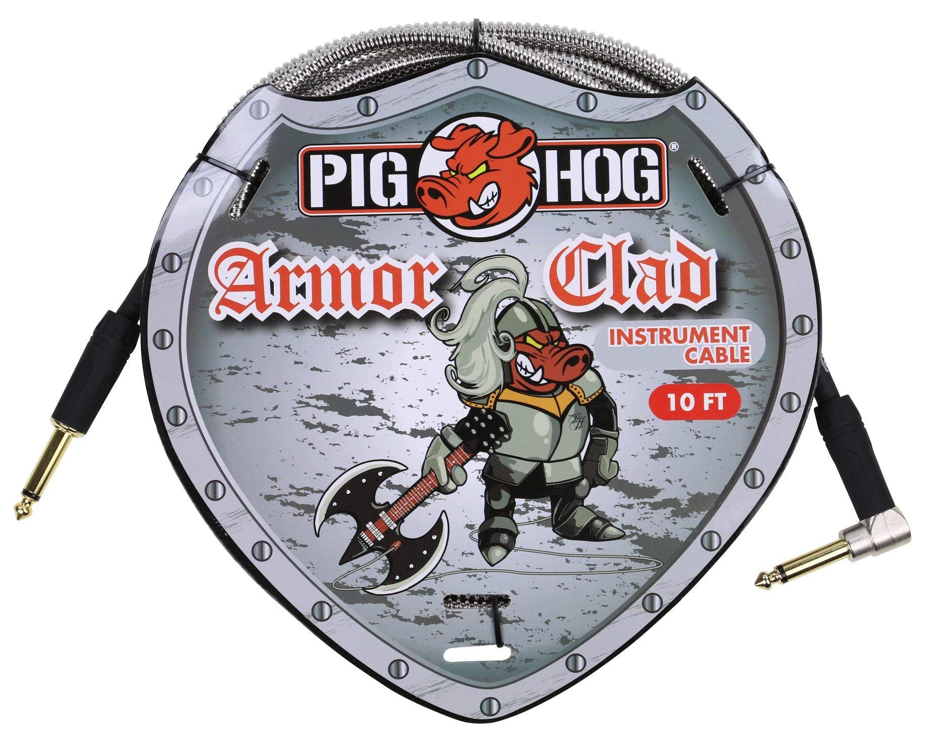 Pig Hog PHAC-10R Armor Clad Right-Angle 1/4" to 1/4" Guitar Instrument Cable