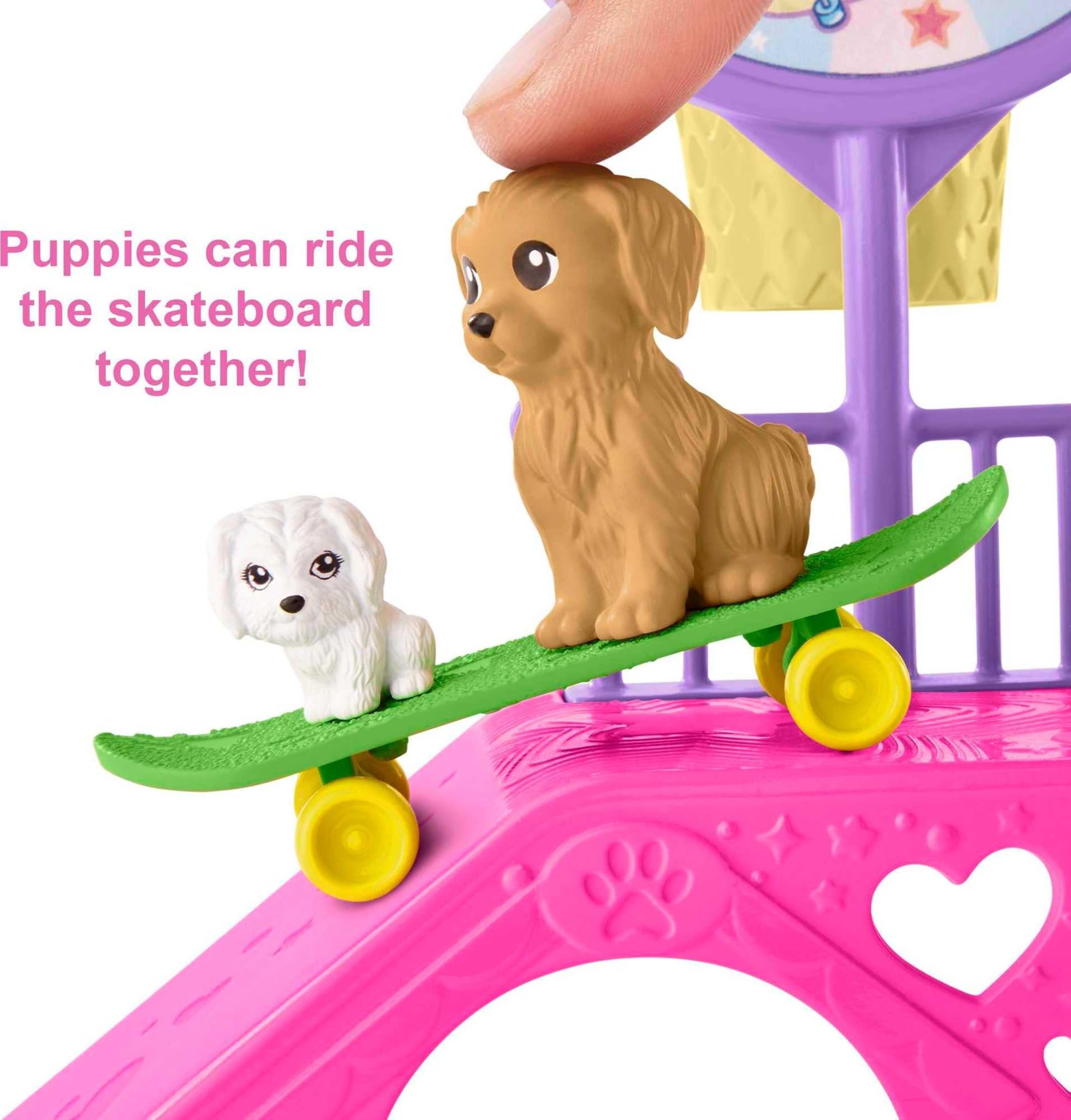 Barbie Chelsea Doll & Skate Park Playset with 2 Puppies, Skate Ramp, Scooter & 15+ Accessories, Brunette Small Doll with Blue Eyes