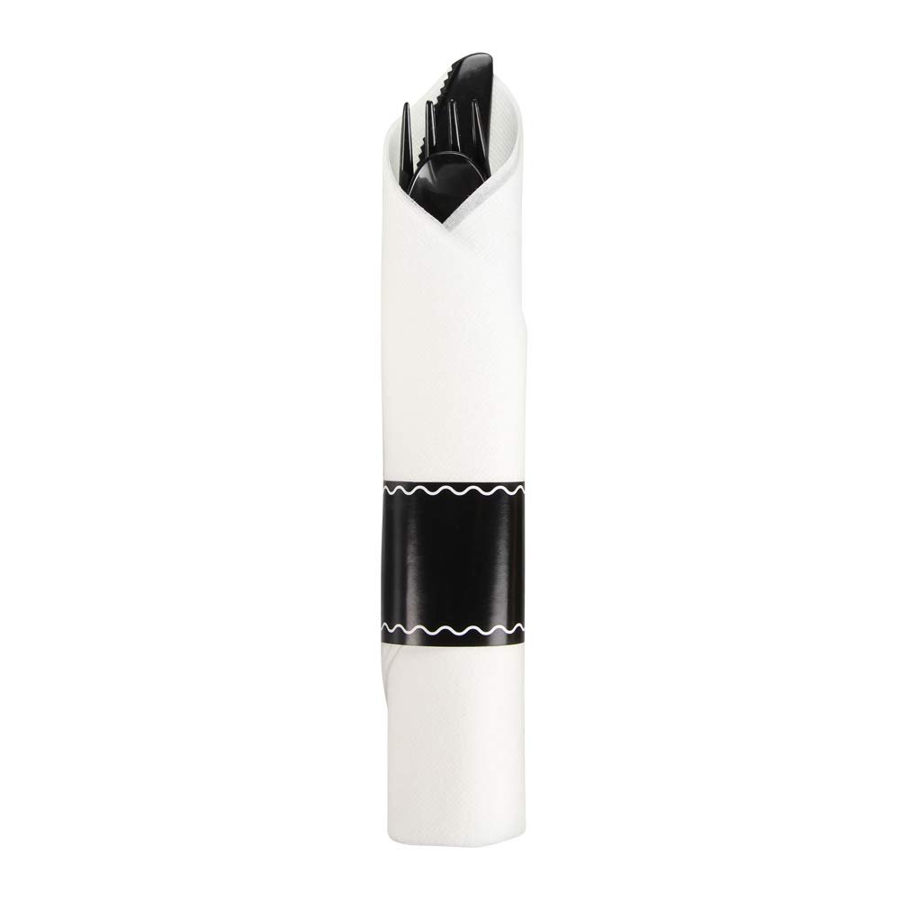 Pre-Rolled Cutleries & Napkins | Black & White | 10 Pcs