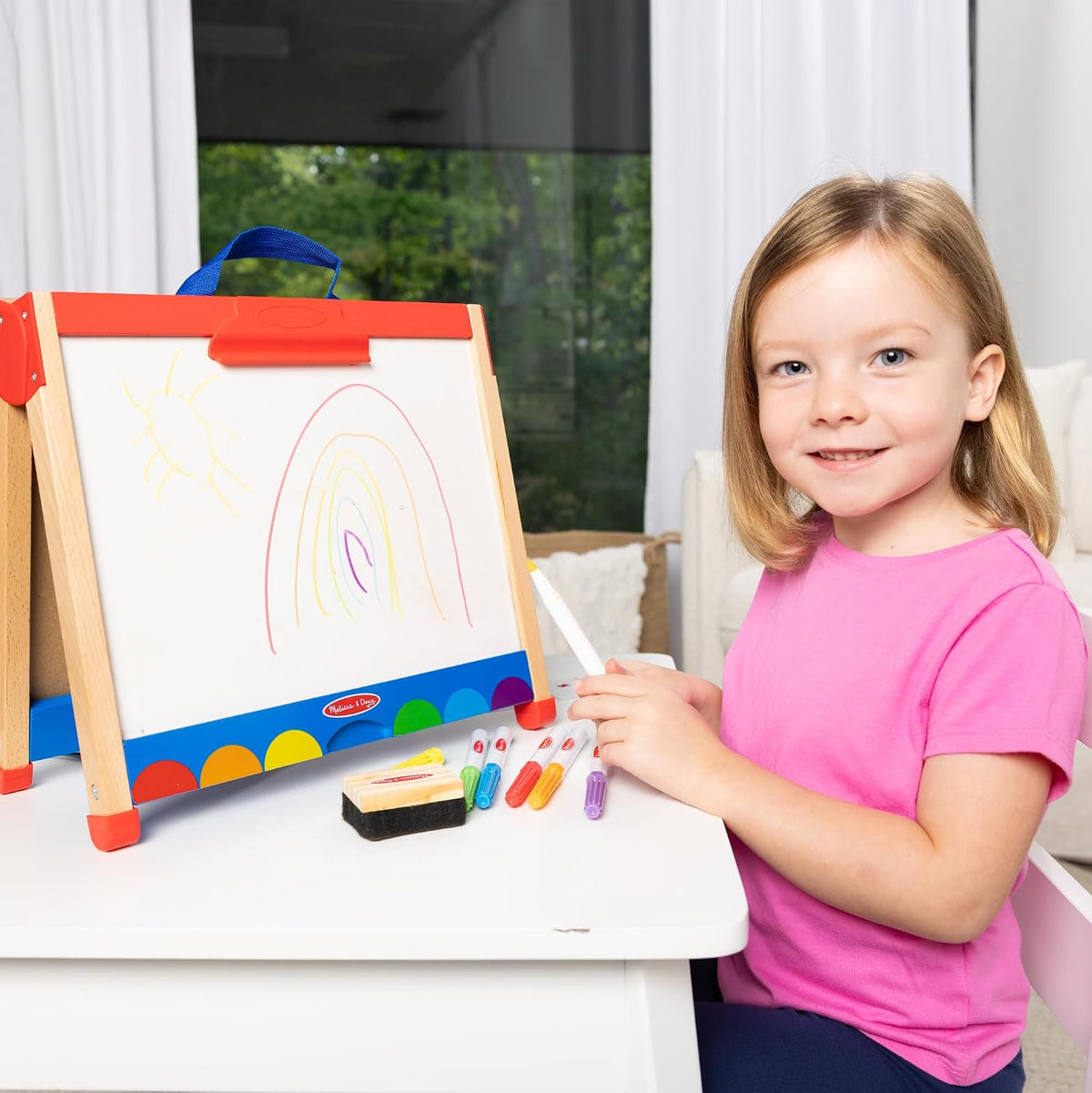 Melissa & Doug Take-Along Activity Easel, Double-Sided Wooden Art Center