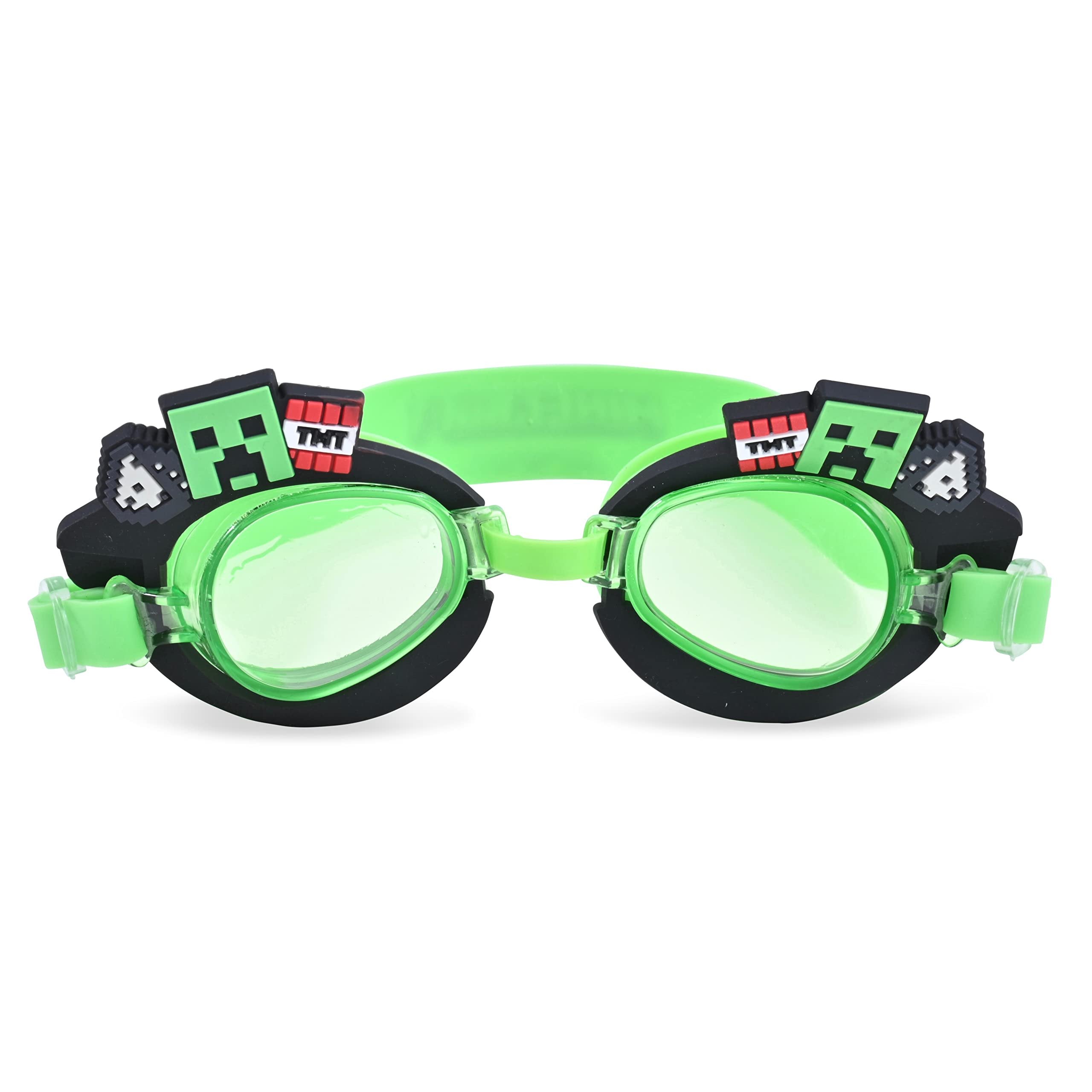 Minecraft Boys Swim Goggles for Kids | Boys Swimming Goggles with Carrying Case (Green)