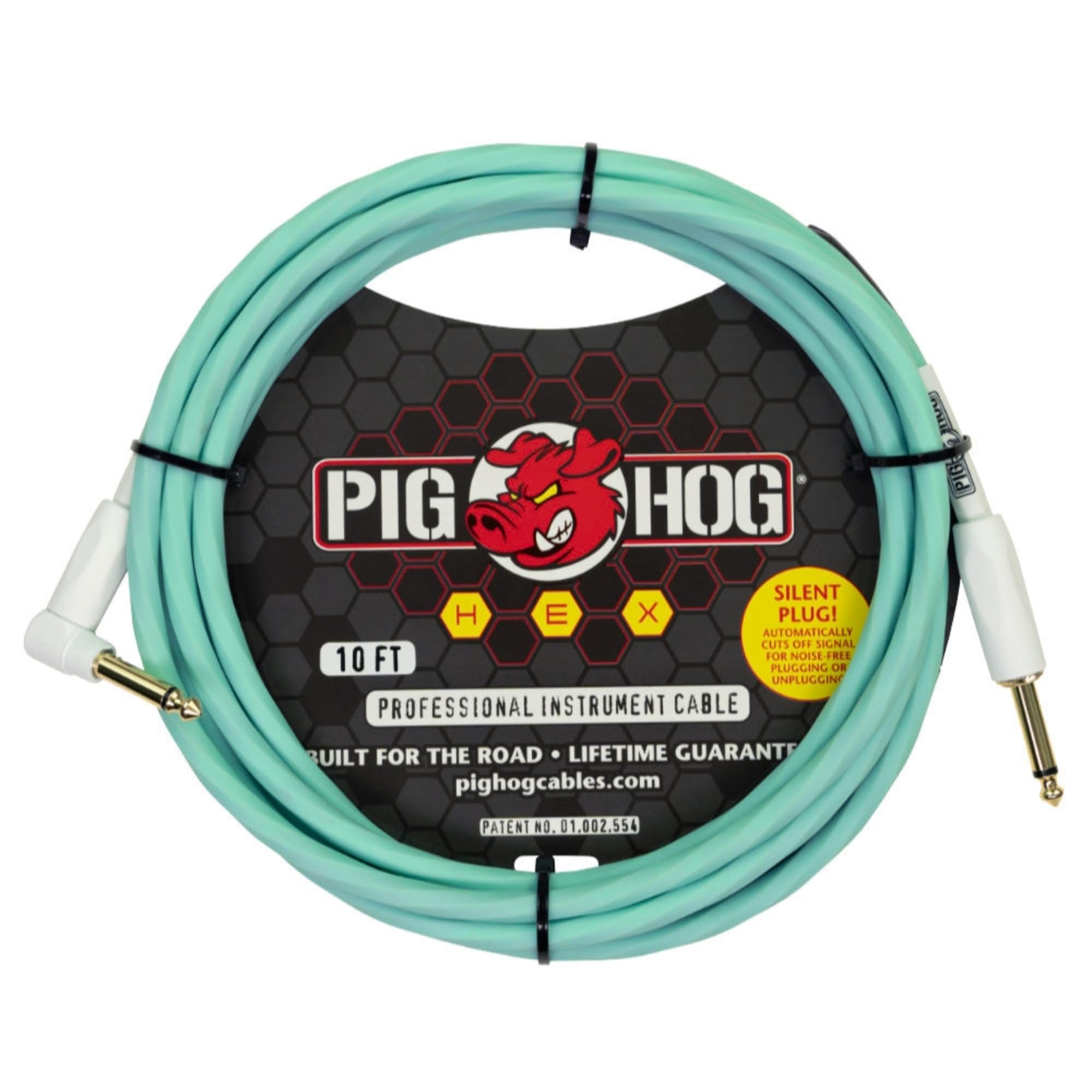 Pig Hog PHSH10SGR Hex Series Silent Cable, Seafoam Green, 10 Feet