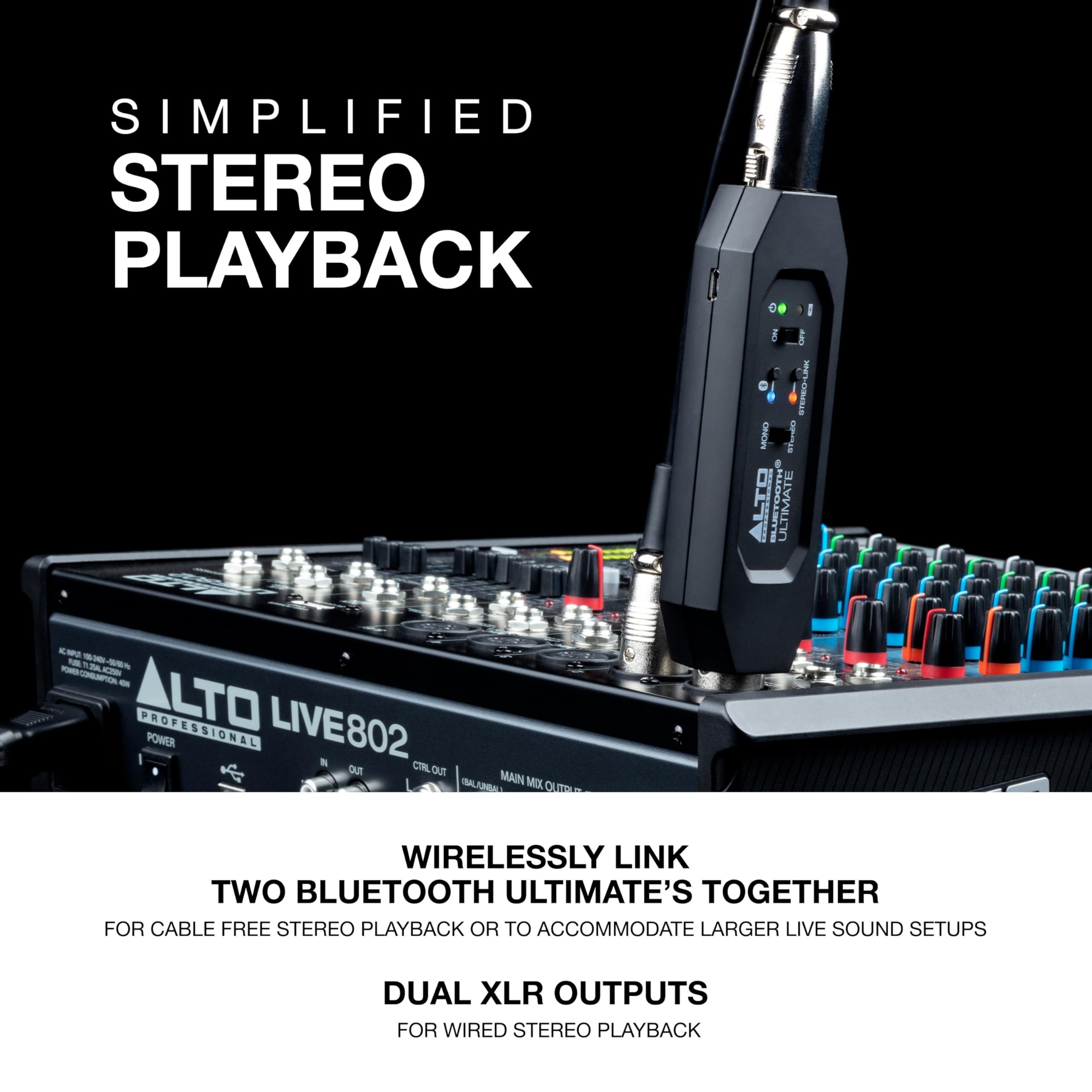 ALTO Bluetooth Ultimate XLR Equipped Rechargeable Stereo Bluetooth Receiver for Mixing Desk/Audio Mixer Setups and Active PA Systems