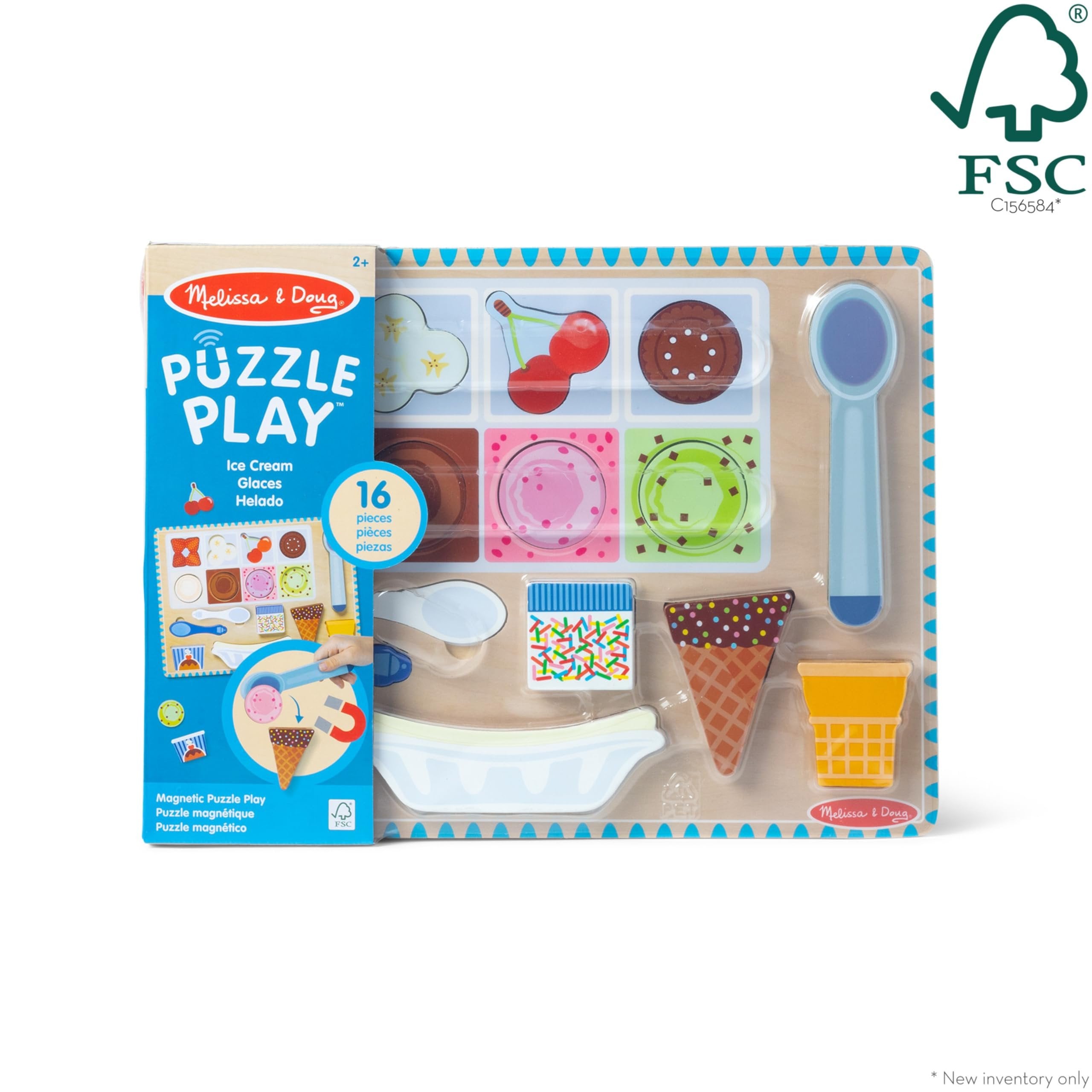 Melissa & Doug Ice Cream Wooden Magnetic Puzzle Play Set, 16 Magnet Pieces with Scooper, Wooden Play Food Toy for Boys and for Girls Ages 2+