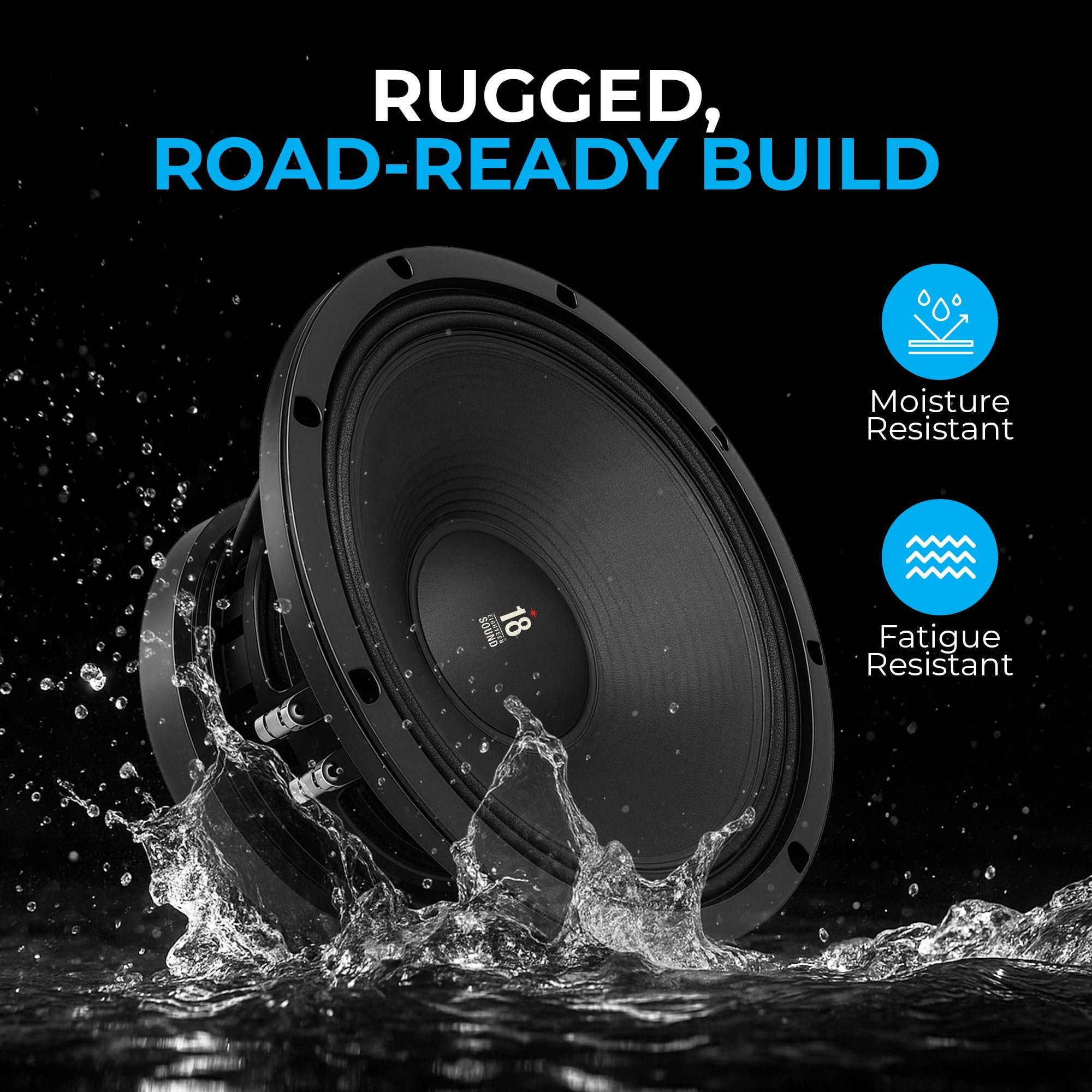 18 Sound 12 Inch Midrange Speaker, High Sensitivity 100dB 8 Ohm Woofer, 500W Power, 3" ISV Voice Coil, Audio Midbass Woofer for Touring & Concert Sound, Weather Treated Cone, Low Distortion Driver