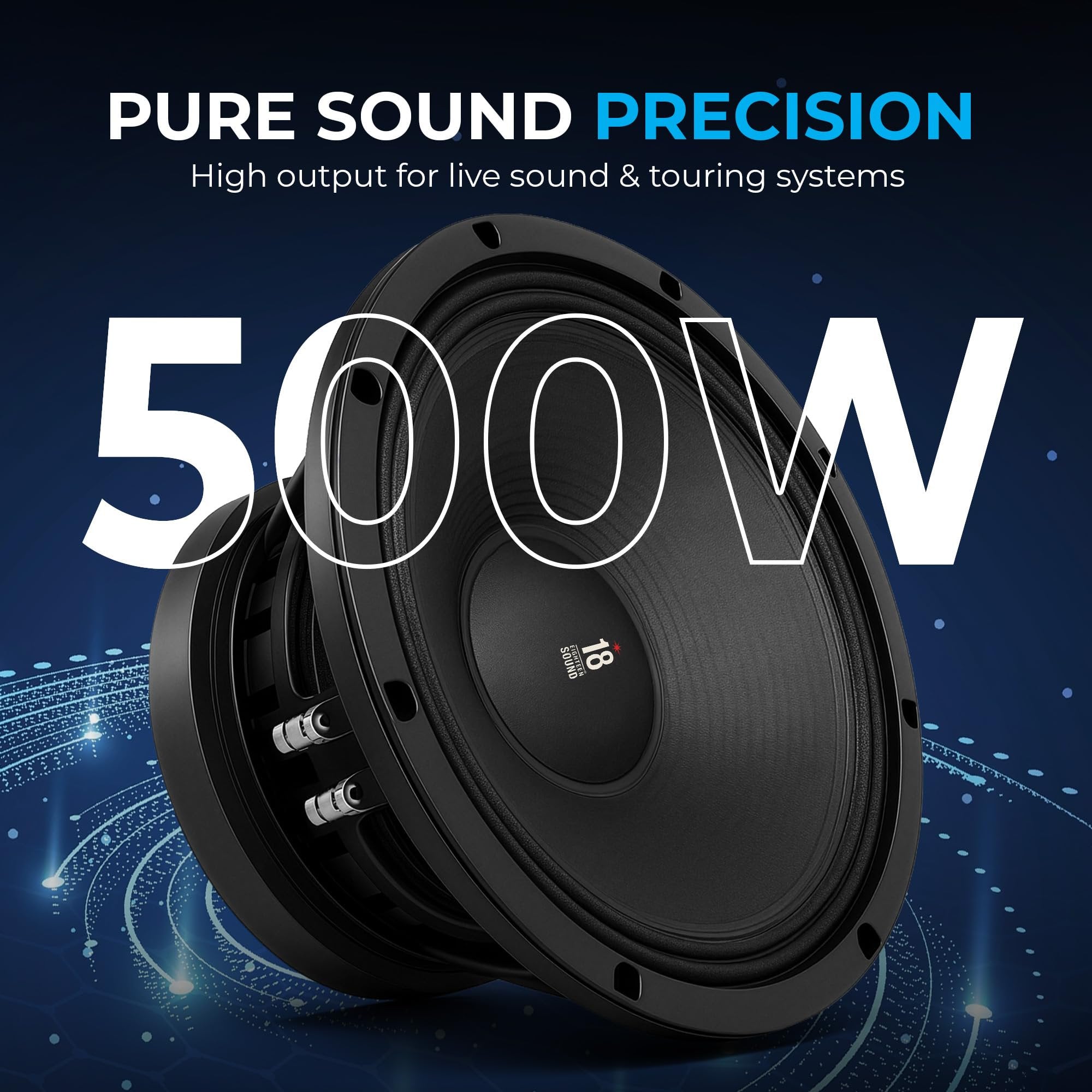 18 Sound 12 Inch Midrange Speaker, High Sensitivity 100dB 8 Ohm Woofer, 500W Power, 3" ISV Voice Coil, Audio Midbass Woofer for Touring & Concert Sound, Weather Treated Cone, Low Distortion Driver