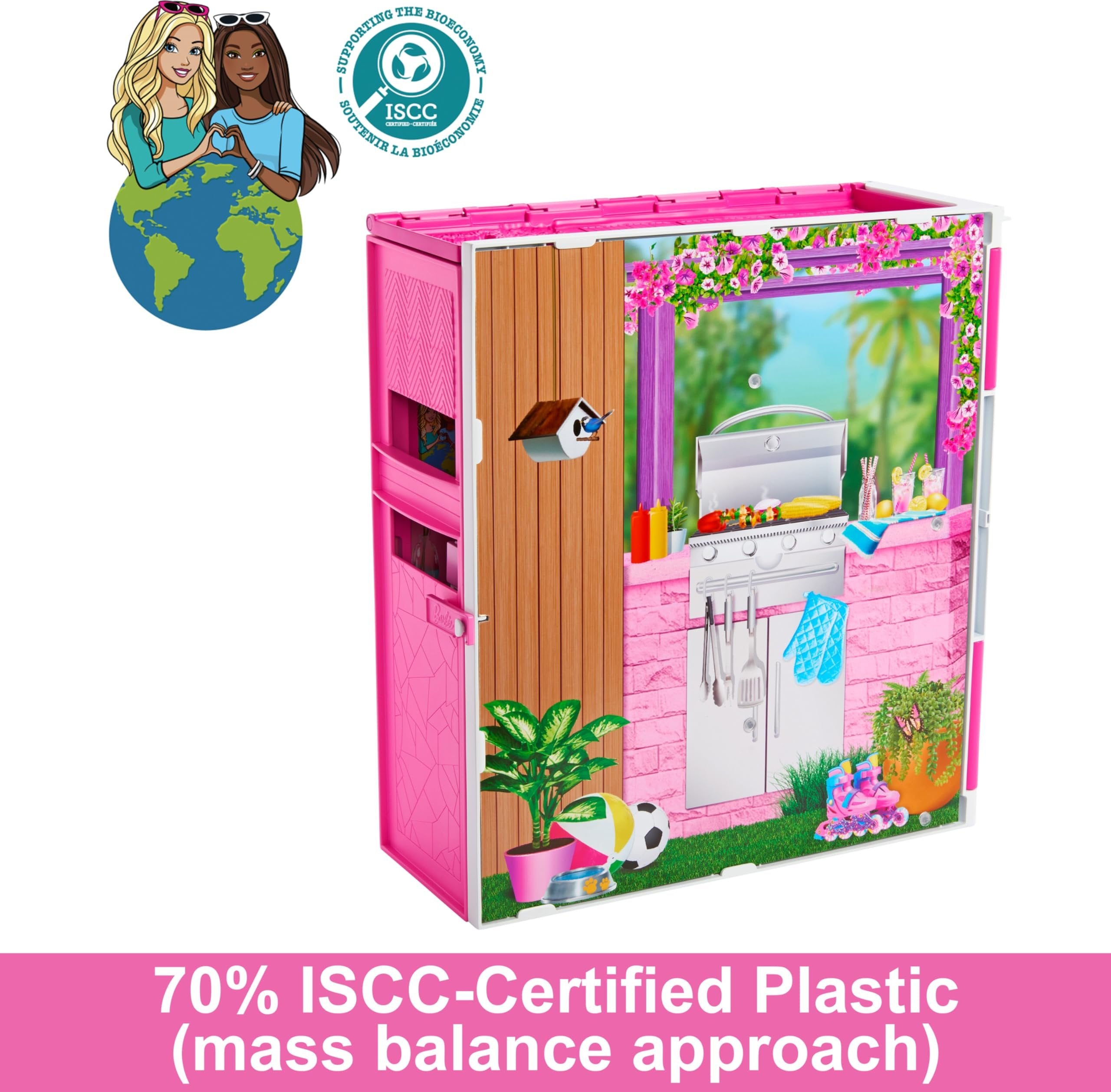 Barbie Doll House Playset, Getaway House with 11 Accessories Including 2 Chairs, 4 Play Areas & 360-degree Play