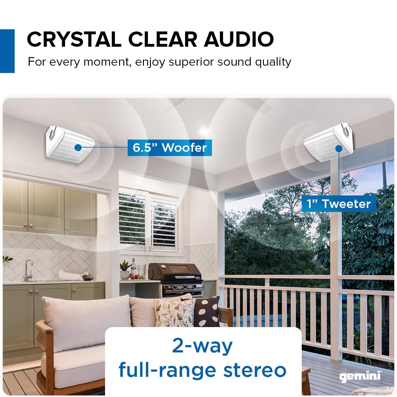 Gemini Sound GHSI-W650BT-PR-WHT 6.5" Inch Powerfull Bass Woofer 300 Watt Peak Power Waterproof Bluetooth Wall & Ceiling Mount Wired Speakers Pair Easy Daisy Chain for Home Outdoor Pool & Patio, White