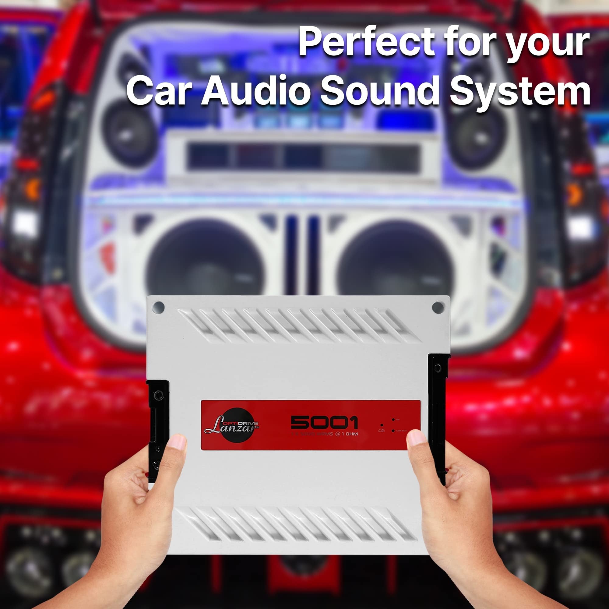 Jovial One Channel Car Audio Mono Amplifier, 6200 Watt Max @ 1 Ohm High-Powered Mono Car Amplifier with with Bass Boost High Pass Filter and Low Pass Filter, Cooling Fans, White