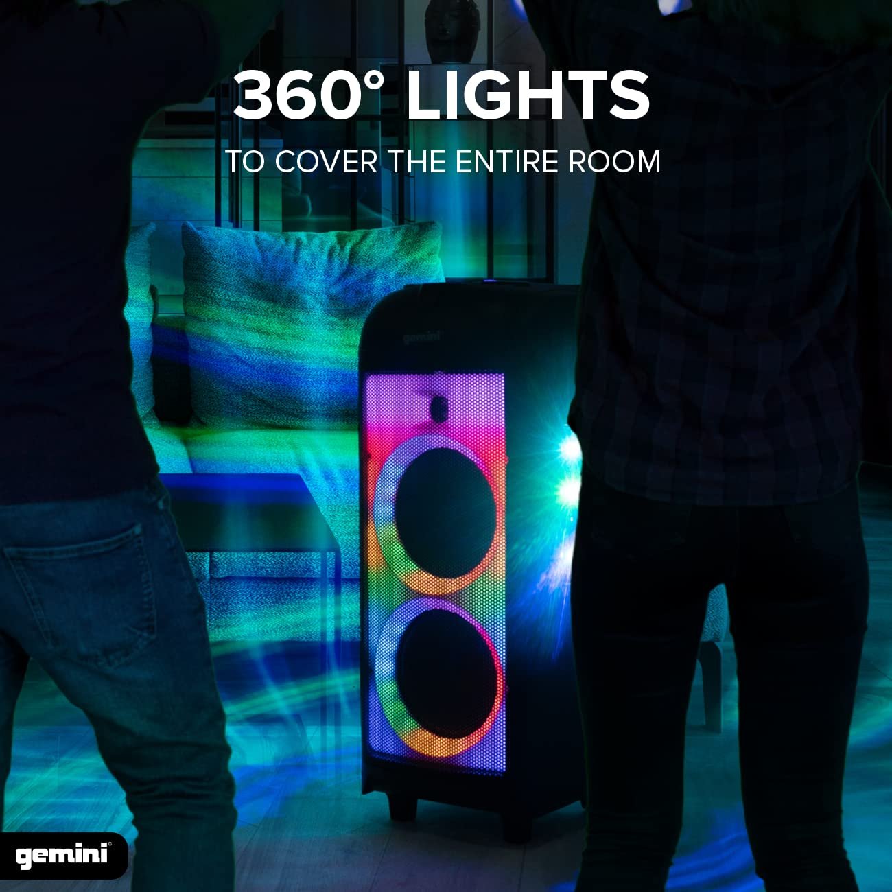 GPLT-360 Portable 1000 Watt Wireless Self Battery Powered Loud Bluetooth Party Tower Speaker Box with 360° of Sound and 360° of Beat Synced Light