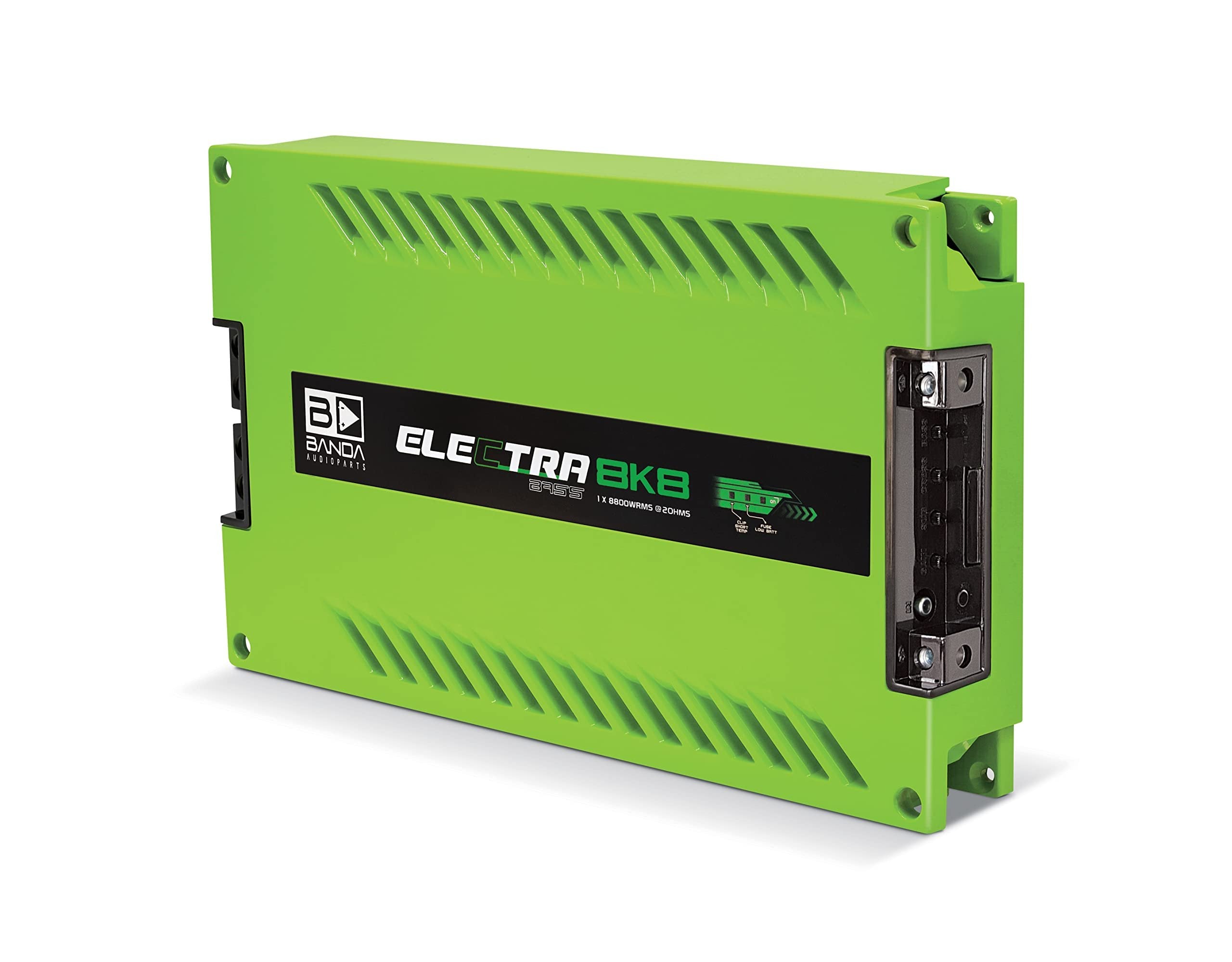 Electra 1-Ch. Vehicle Audio Bass Amp - 8800WRMS D Class High-Powered Mono Bass Amp w/Subsonic Filter & Low Pass Filter Stable @ 2Ohm, LED Indicators, Sound Specialization, Green - Banda 8K82OHMGREEN