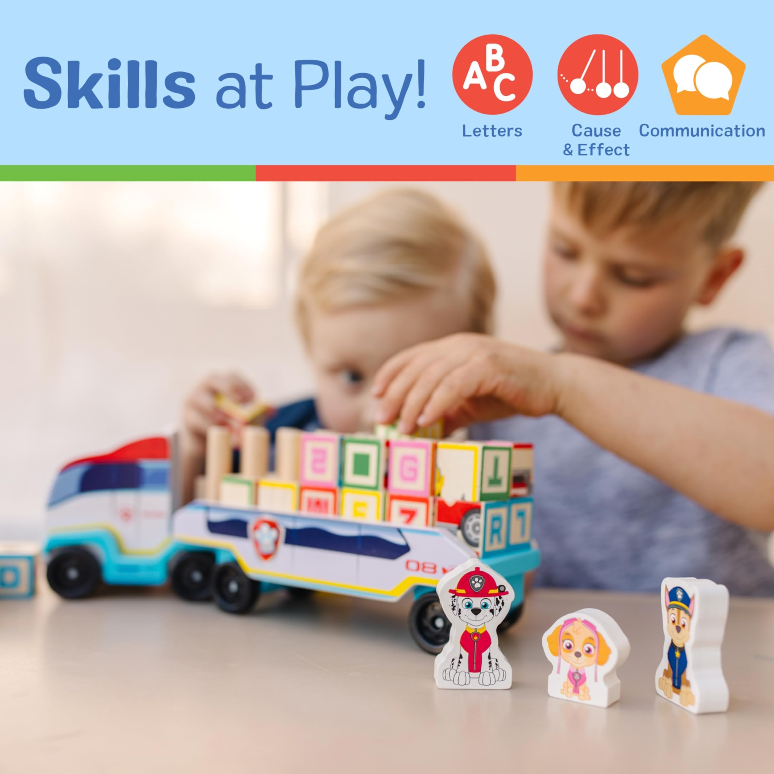 Melissa & Doug PAW Patrol Wooden ABC Block Truck (33 Pieces) - Sort And Stack Toys, Alphabet Blocks For Toddlers, Vehicle Toys For Kids Ages 3+, 34.93 cm x 17.78 cm x 10.03 cm