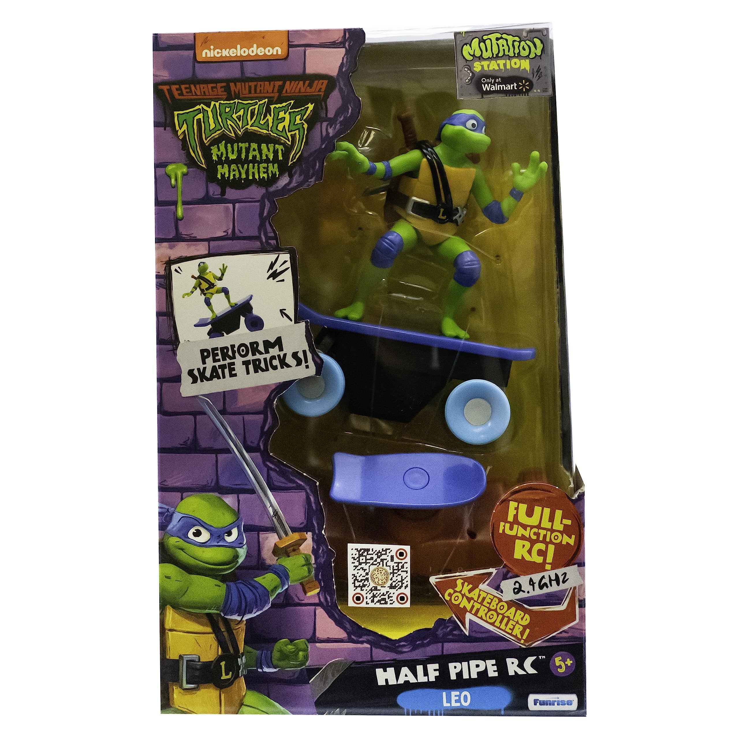 Teenage Mutant Ninja Turtles Toy, Leonardo Half Pipe RC Skate Vehicle, 2.4 GHz Skateboard Controller, Mutant Mayhem TMNT Remote Control Toy for Kids, Ages 3+