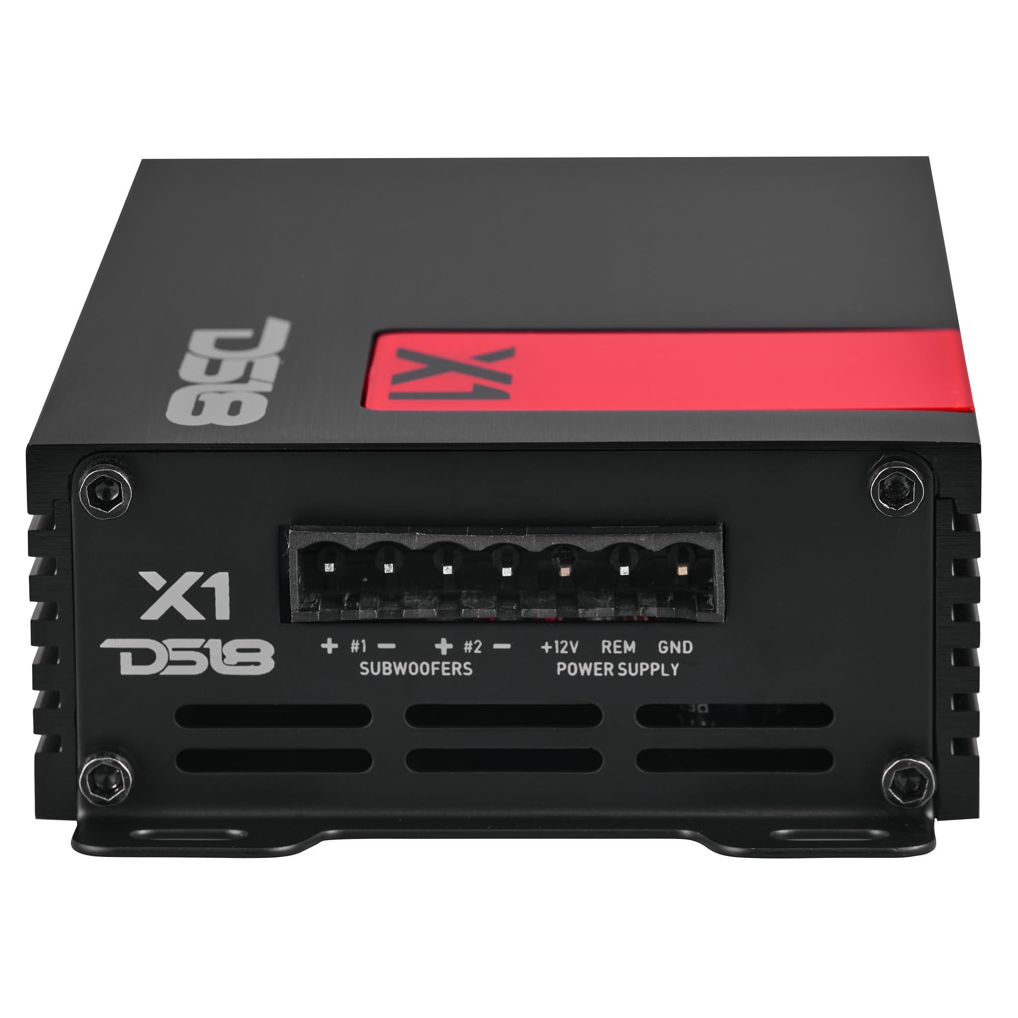 DS18 X1 Ultra Compact Car Audio Amplifier Class D 1 Channel Monoblock 900 Watts Peak Remote Level Control Included,Black
