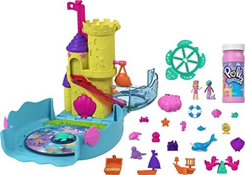 Polly Pocket Bubble Aquarium Playset with Polly & Mermaid Micro Dolls, 2 Bubble-Making Features, Bubble Solution & 18 Accessories, Pop & Swap Pieces