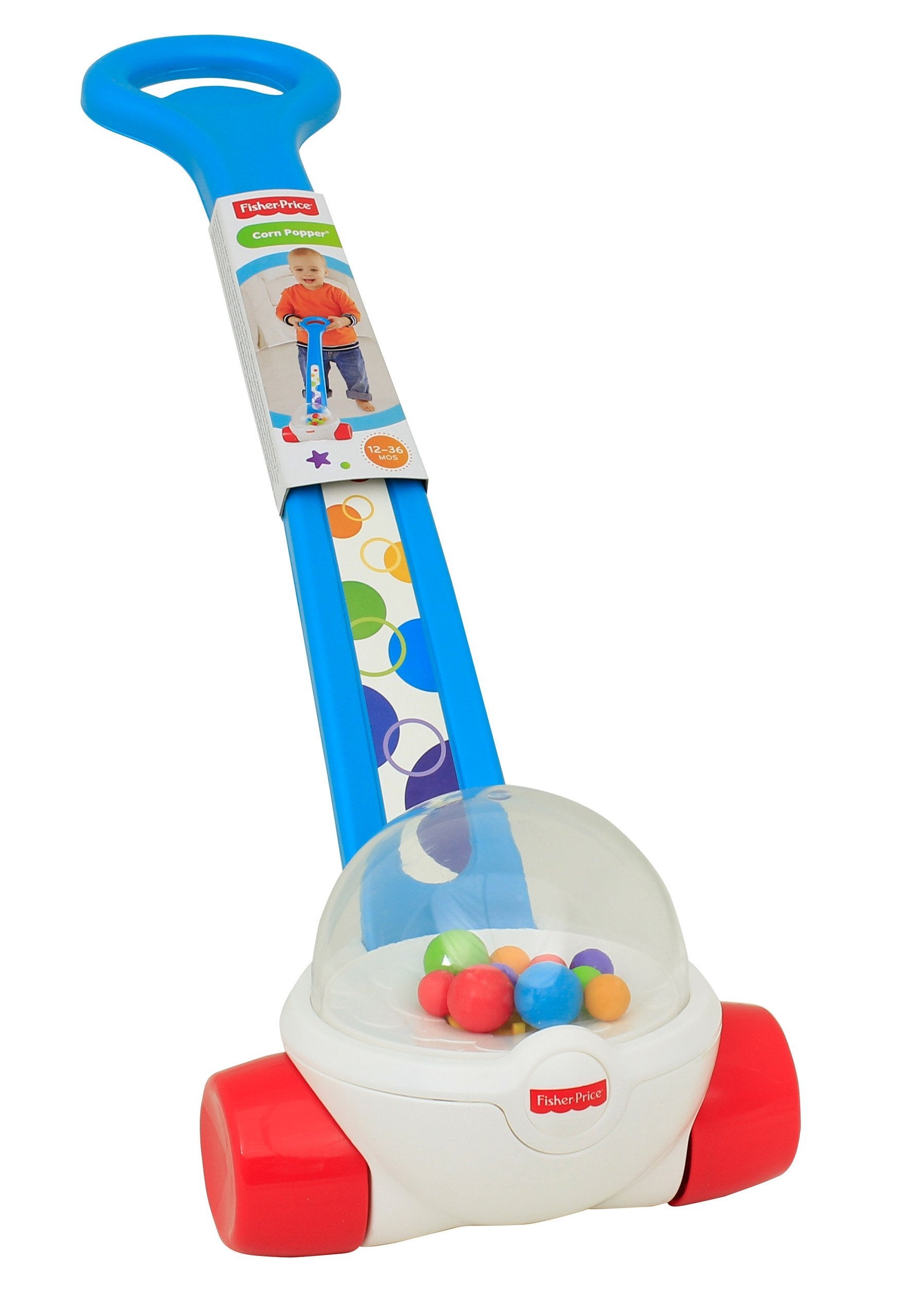 Fisher-Price Corn Popper Baby Toy, Blue, Toddler Push Toy with Ball-Popping Action for 1 Year Old and Up