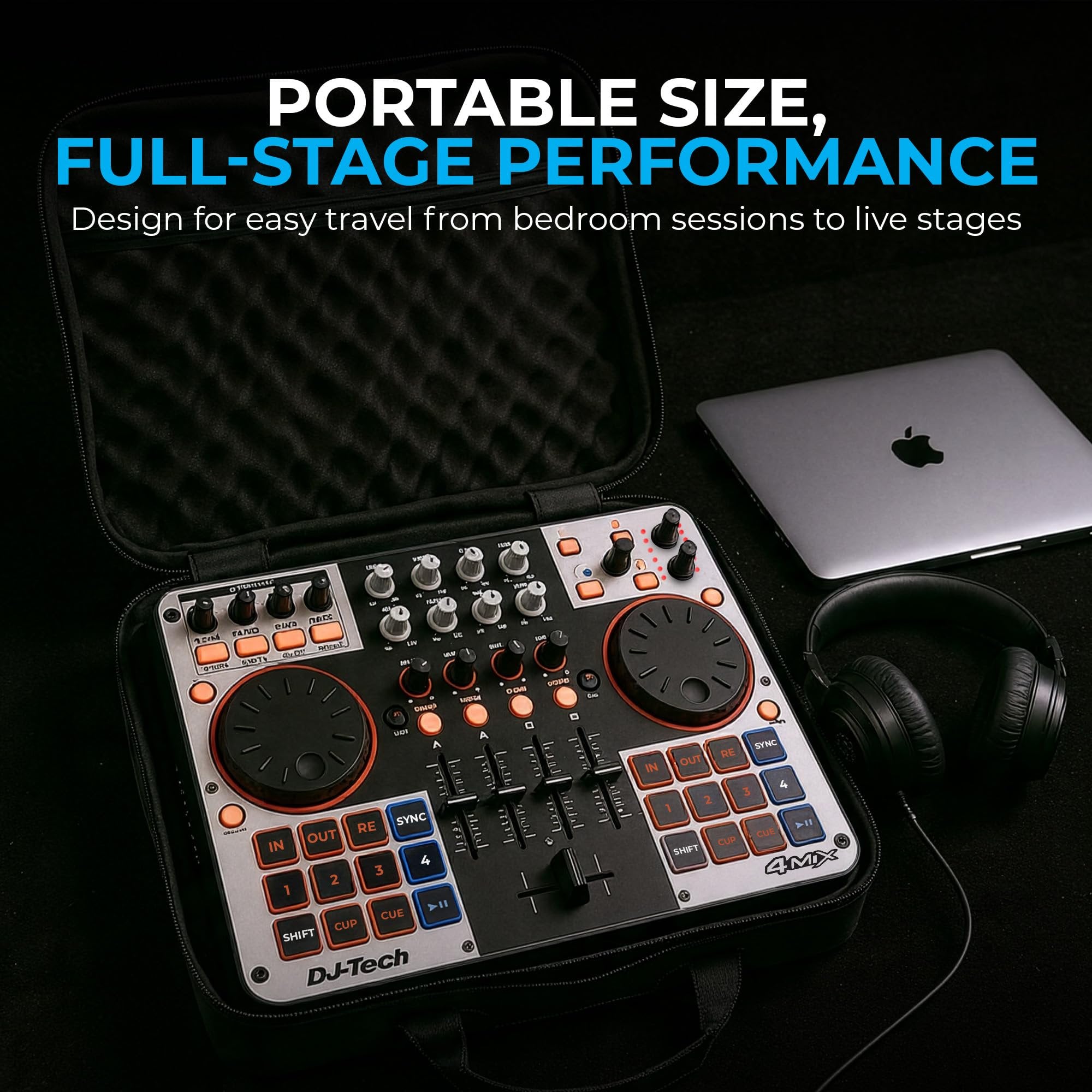 DJ Tech DJ Controller, USB MIDI 4-Deck Control with Integrated Soundcard, 4-Channel Mixer with EQ & Filters, Illuminated Performance Pads, FX Controls, Deck Select Buttons, VirtualDJ LE Included
