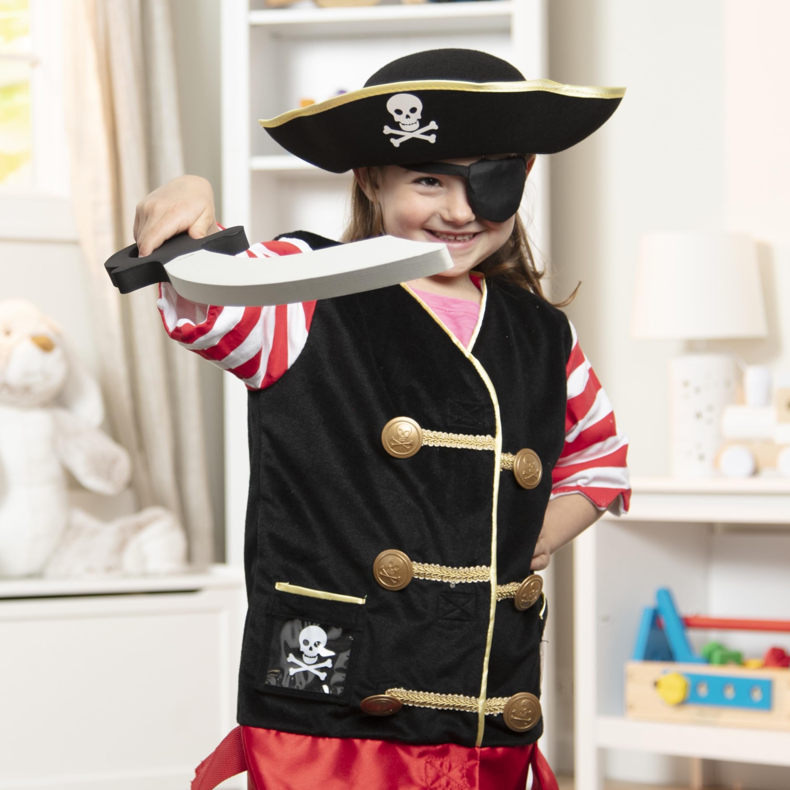 Melissa & Doug Pirate Role Play Costume Dress-Up Set With Hat, Sword, and Eye Patch