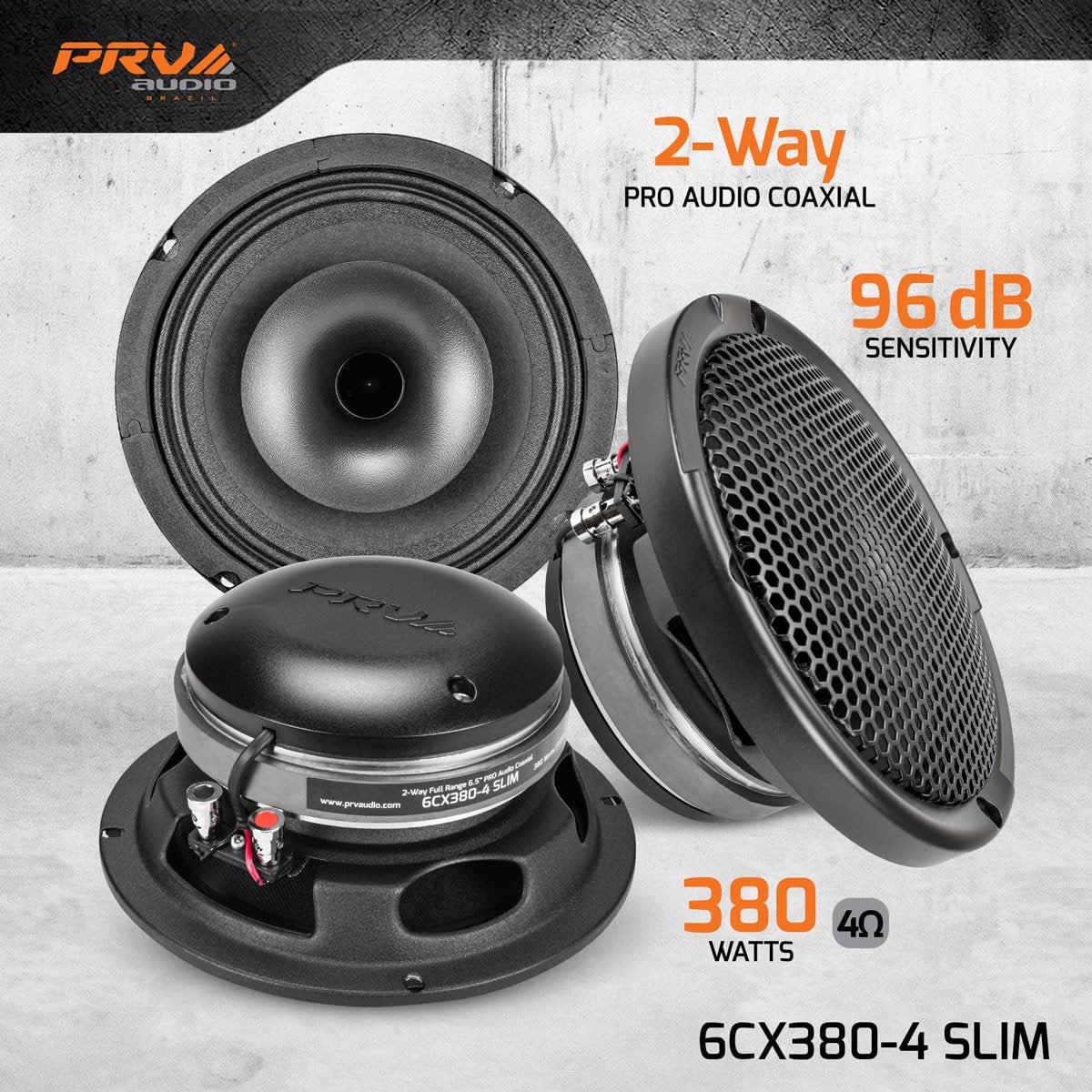 PRV AUDIO 6.5" Shallow Coaxial Car Audio Speaker 6CX380-4 Slim Loudspeaker with Built-in Tweeter Driver and Grill Included 380 Watts 4 Ohm (Single)